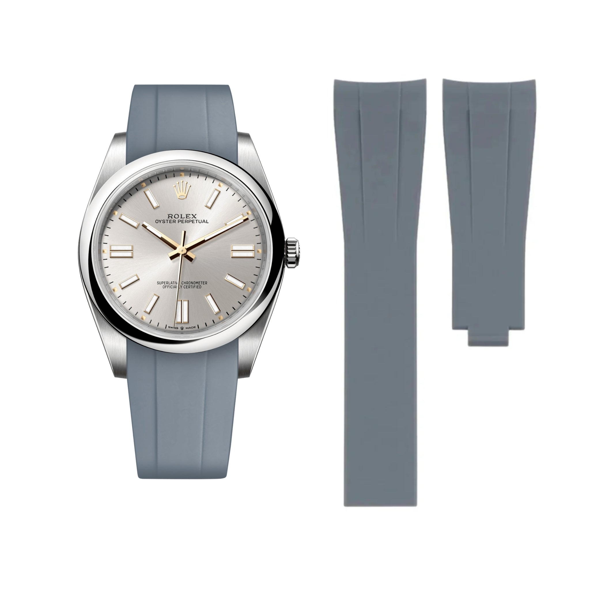 Faltschliesse Kautschukarmband für Rolex Oyster Perpetual 41mm – Grau - Helvetus DE