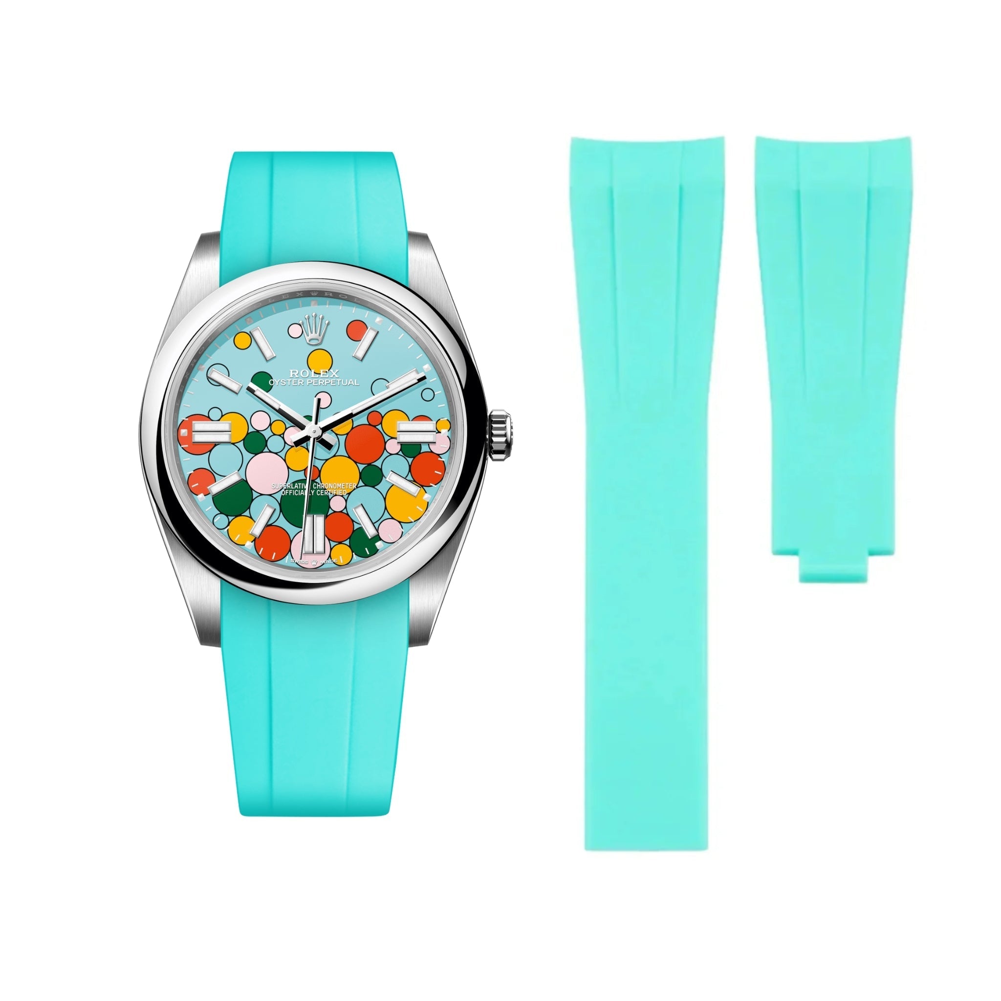 Faltschliesse Kautschukarmband für Rolex Oyster Perpetual 41mm – Türkis - Helvetus DE