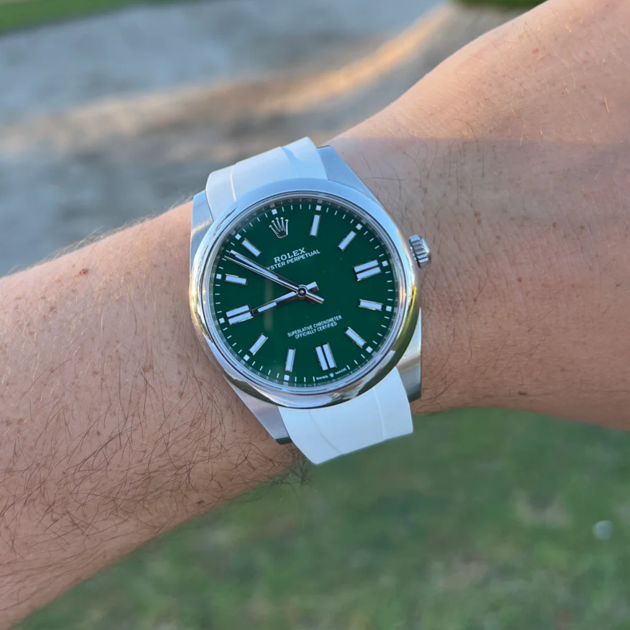 Faltschliesse Kautschukarmband für Rolex Oyster Perpetual 41mm – Weiss - Helvetus DE