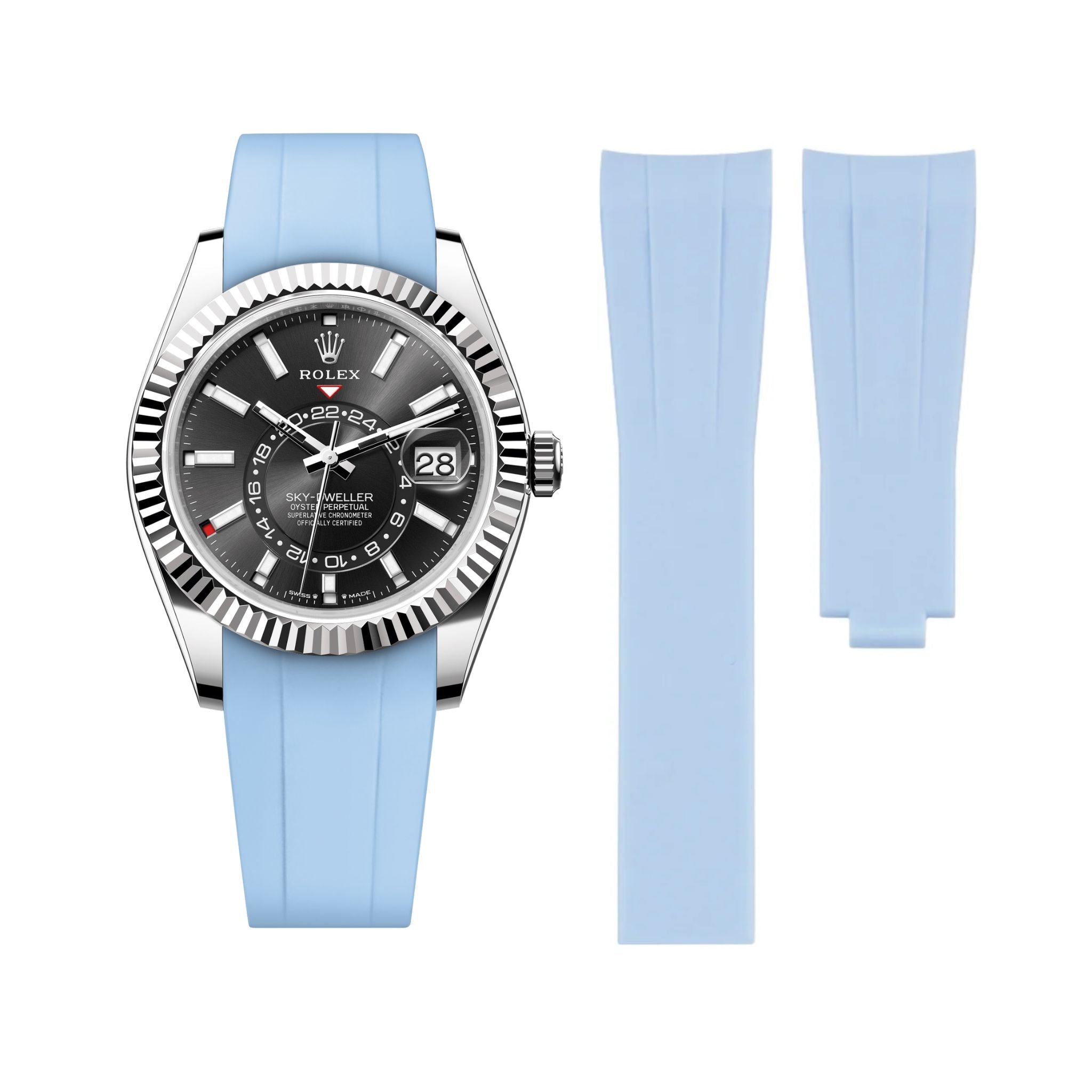 Faltschliesse Kautschukarmband für Rolex Sky - Dweller – Baby Blau - Helvetus DE