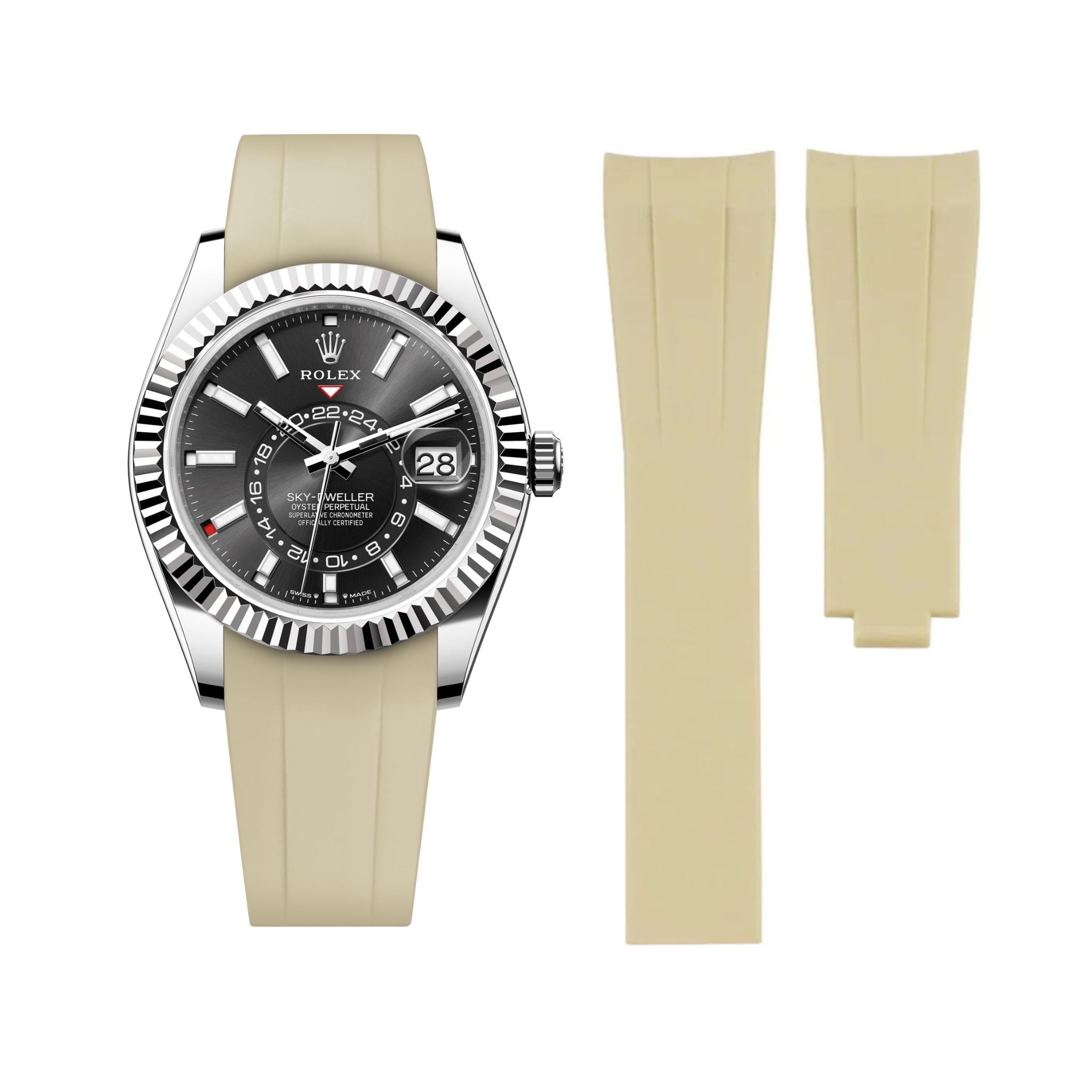 Faltschliesse Kautschukarmband für Rolex Sky - Dweller – Beige - Helvetus DE