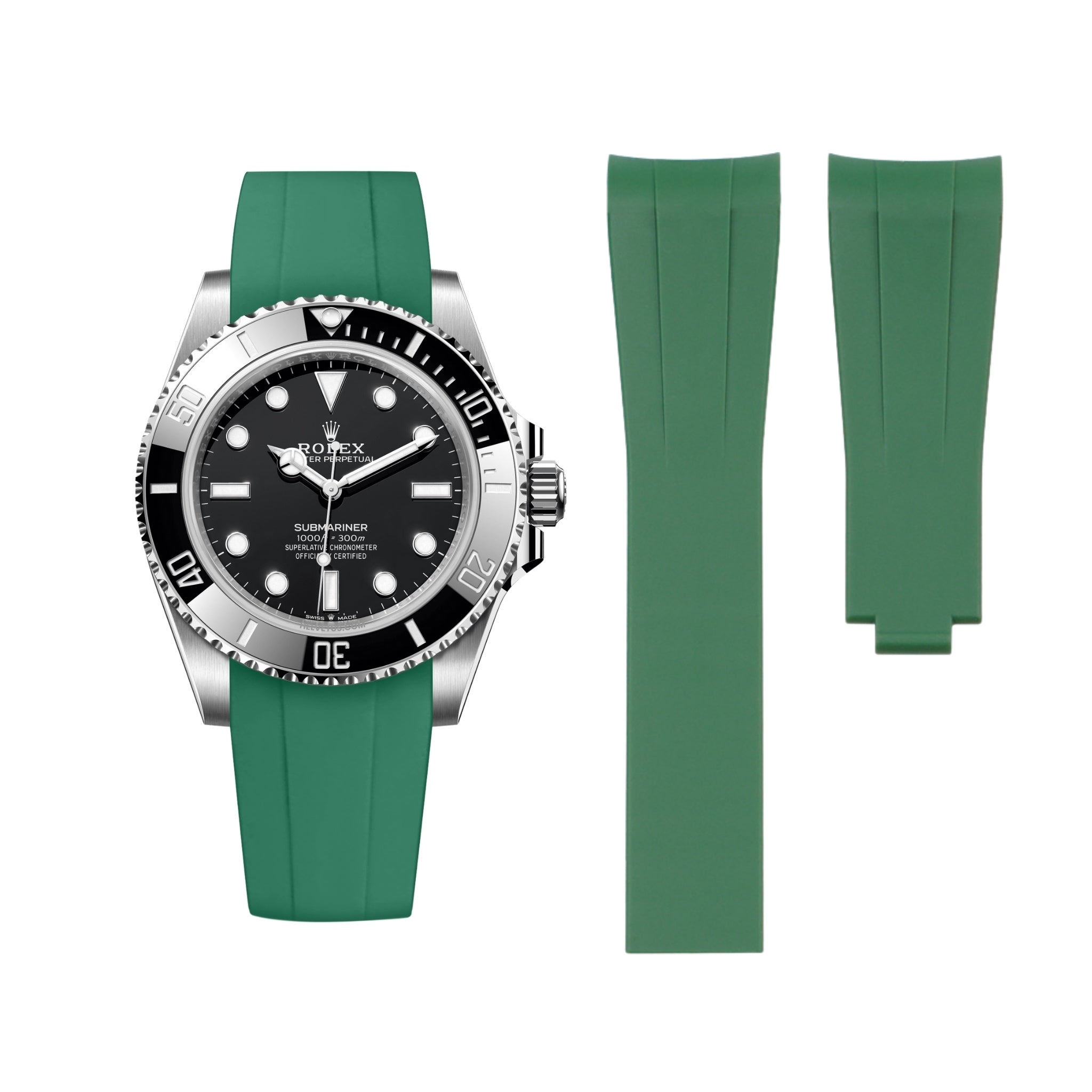 Faltschliesse Kautschukarmband für Rolex Submariner – Grün - Helvetus DE
