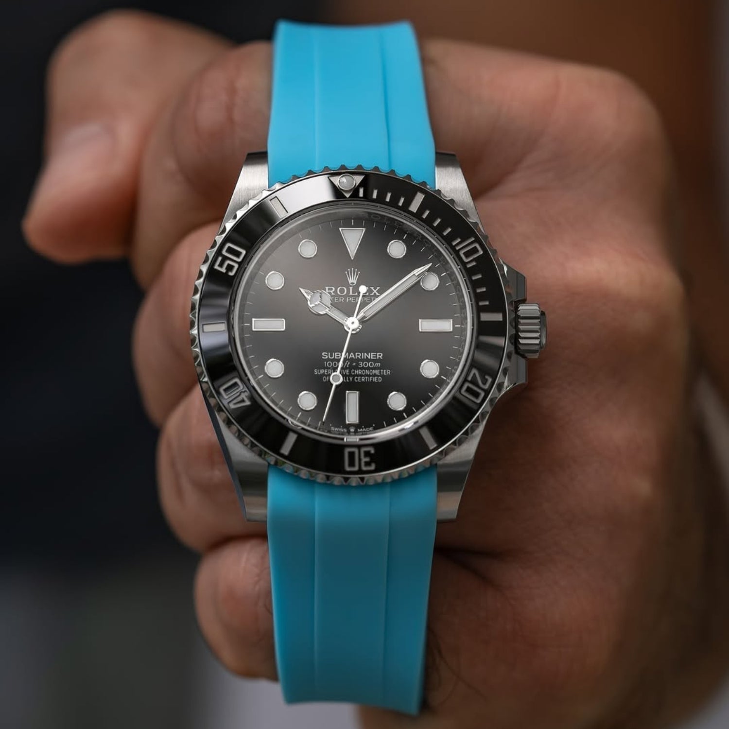 Faltschliesse Kautschukarmband für Rolex Submariner – Hell Blau - Helvetus DE