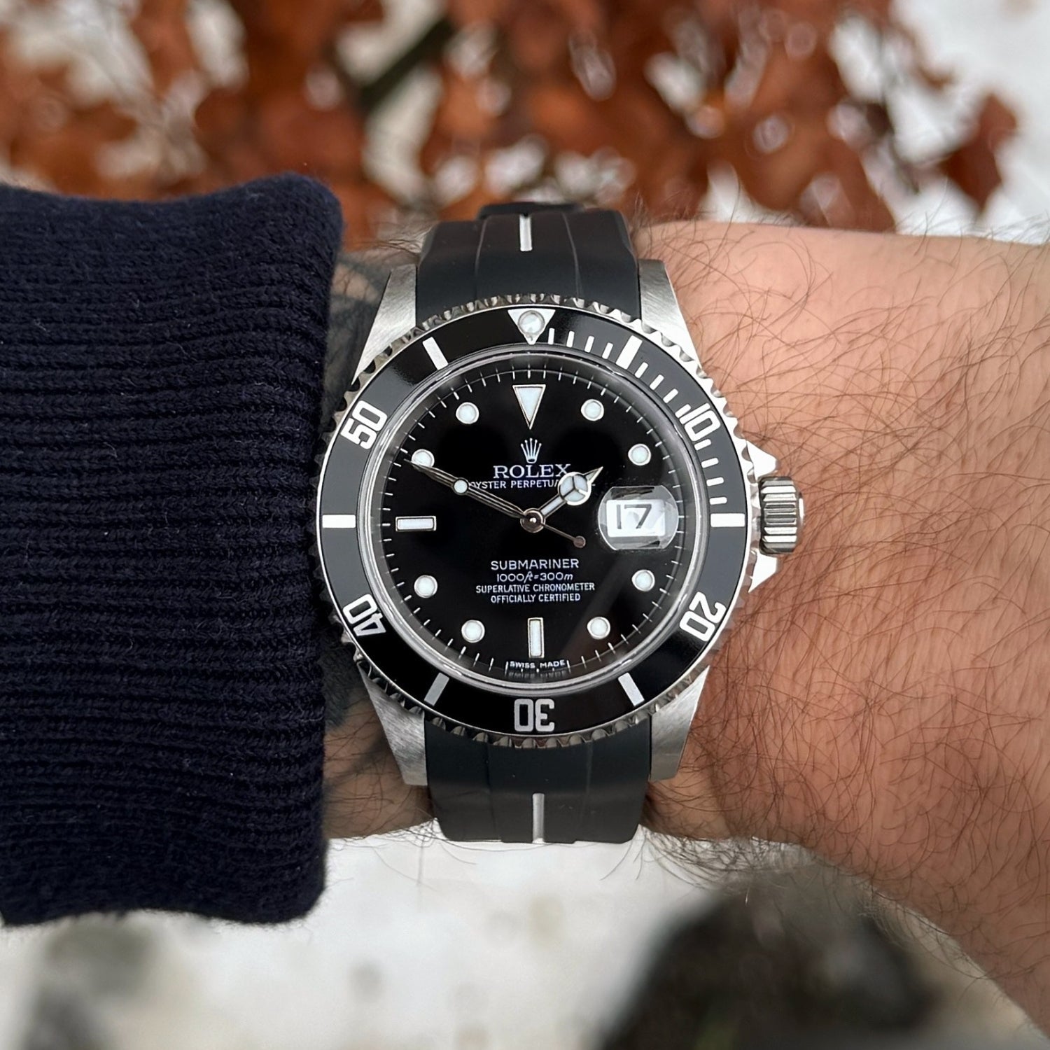 Faltschliesse Kautschukarmband für Rolex Submariner – Luxline® - Schwarz/Weiss - Helvetus DE