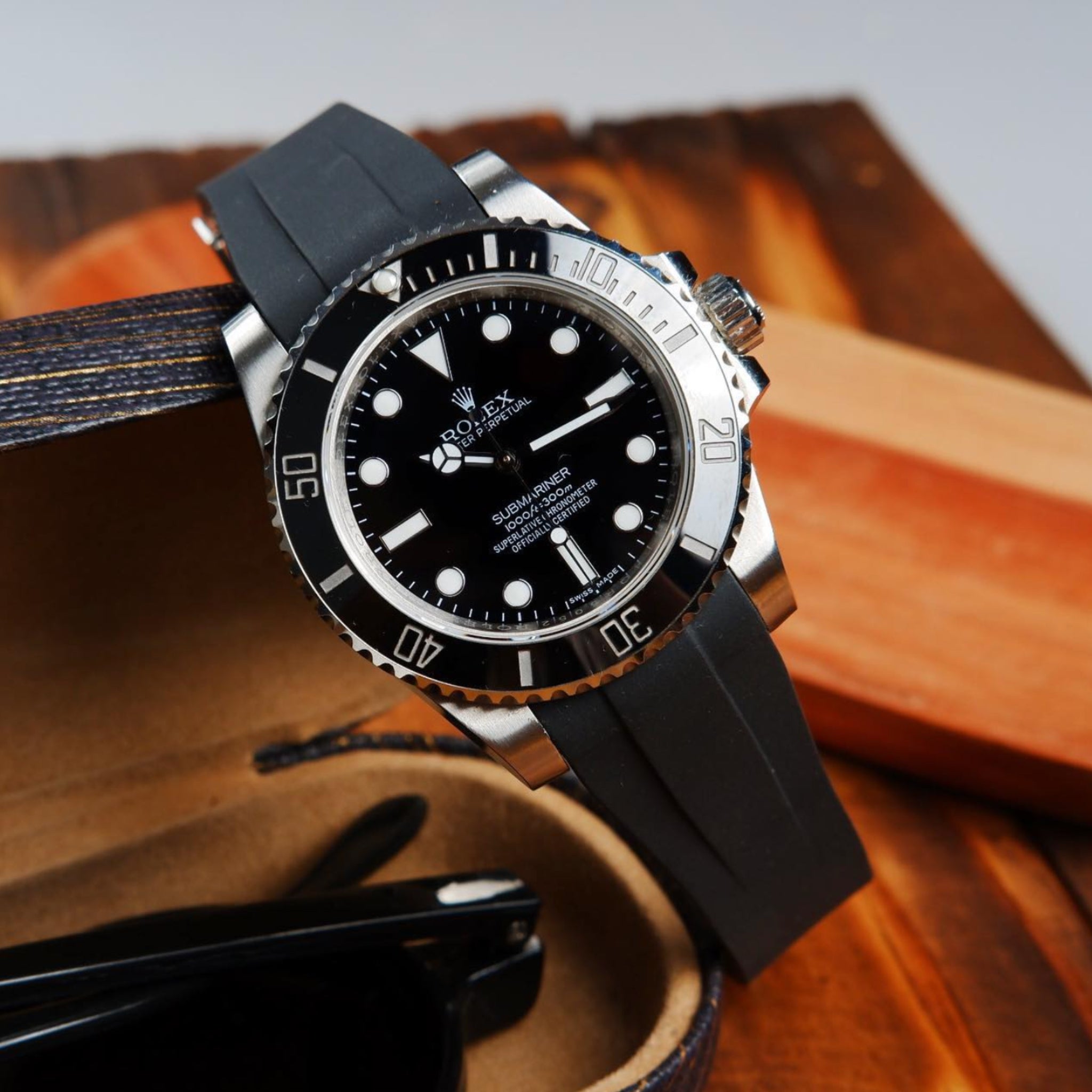 Faltschliesse Kautschukarmband für Rolex Submariner – Schwarz - Helvetus DE