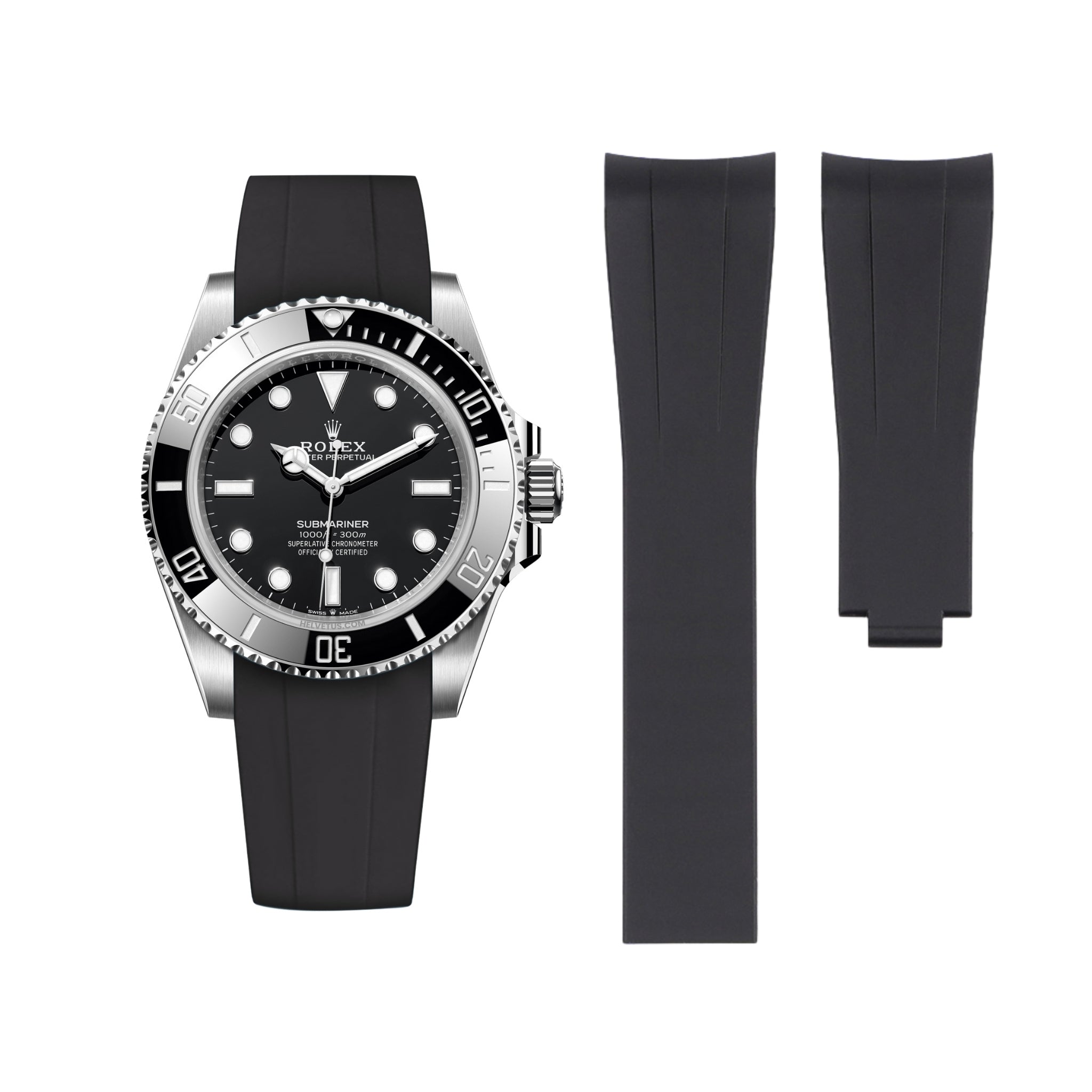 Faltschliesse Kautschukarmband für Rolex Submariner – Schwarz - Helvetus DE