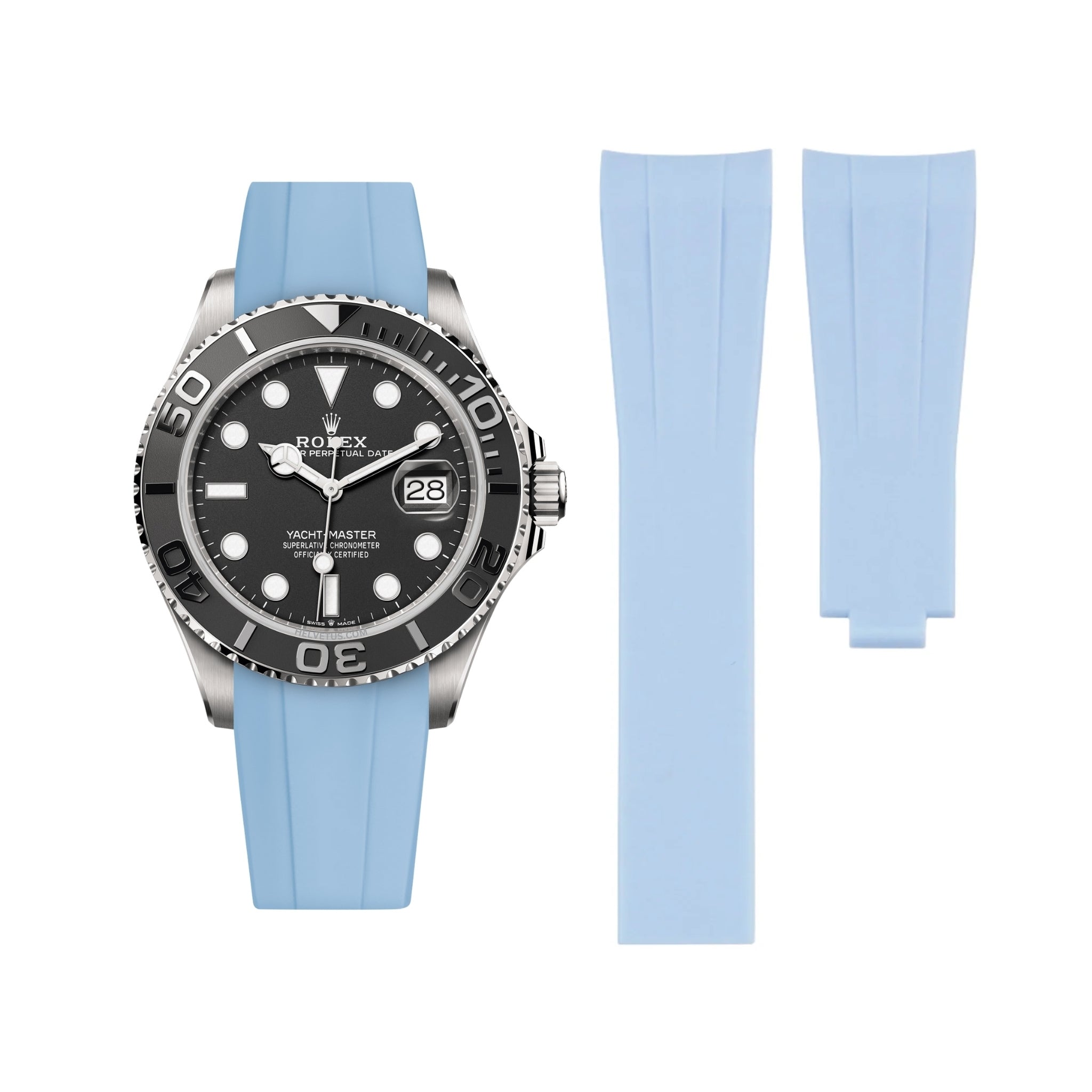 Faltschließe Kautschukarmband für Rolex Yacht - Master 40mm/42mm – Baby Blau - Helvetus DE
