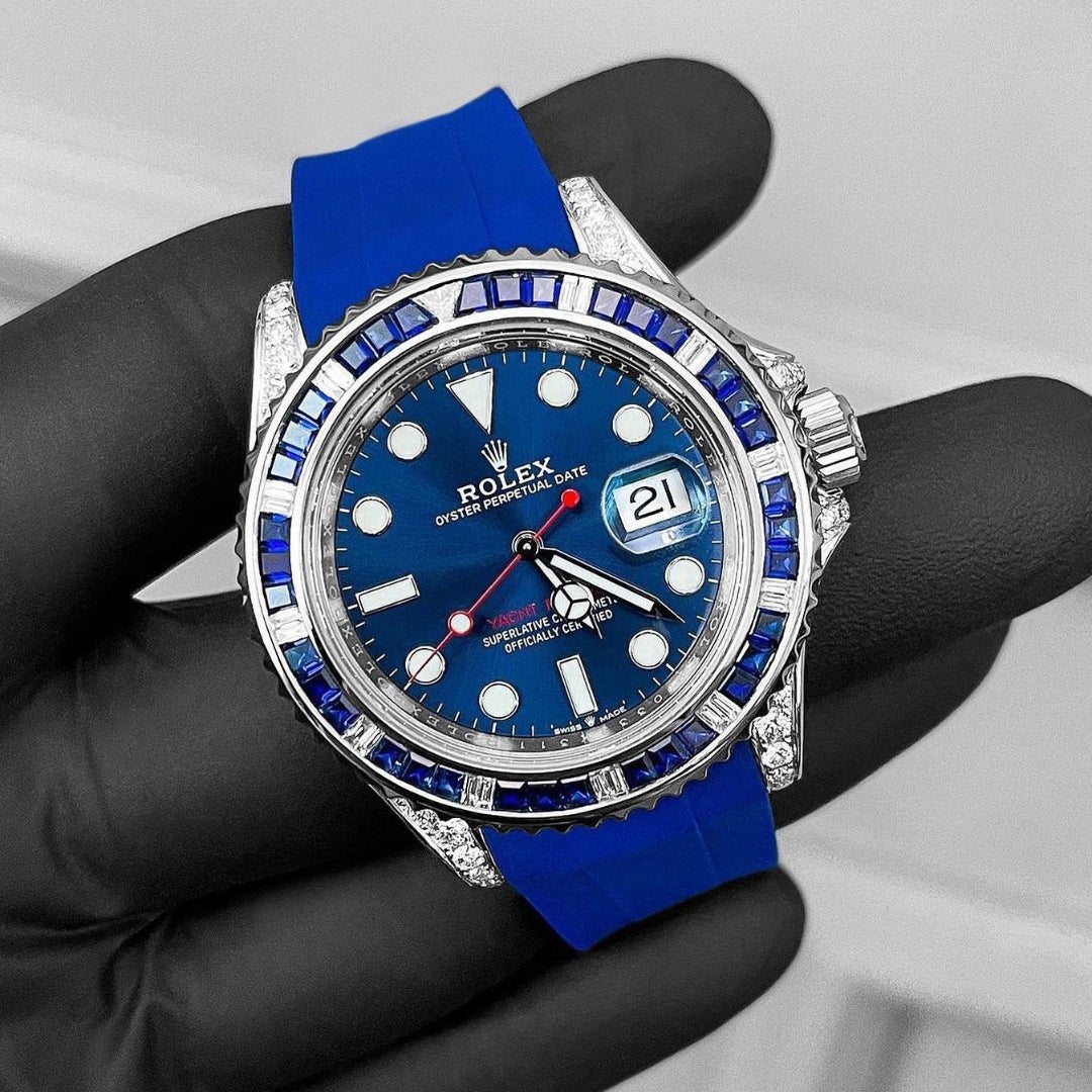 Faltschließe Kautschukarmband für Rolex Yacht - Master 40mm/42mm – Blau - Helvetus DE