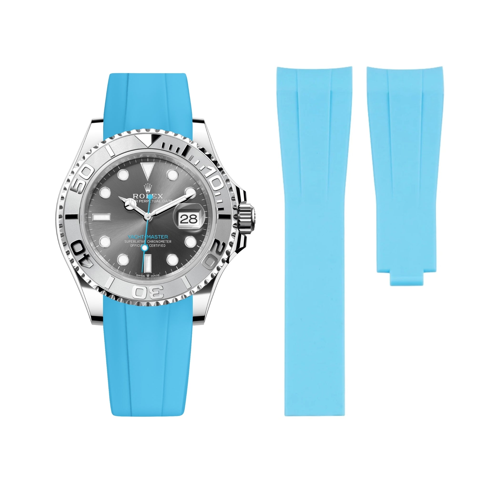Faltschließe Kautschukarmband für Rolex Yacht - Master 40mm/42mm – Hell Blau - Helvetus DE