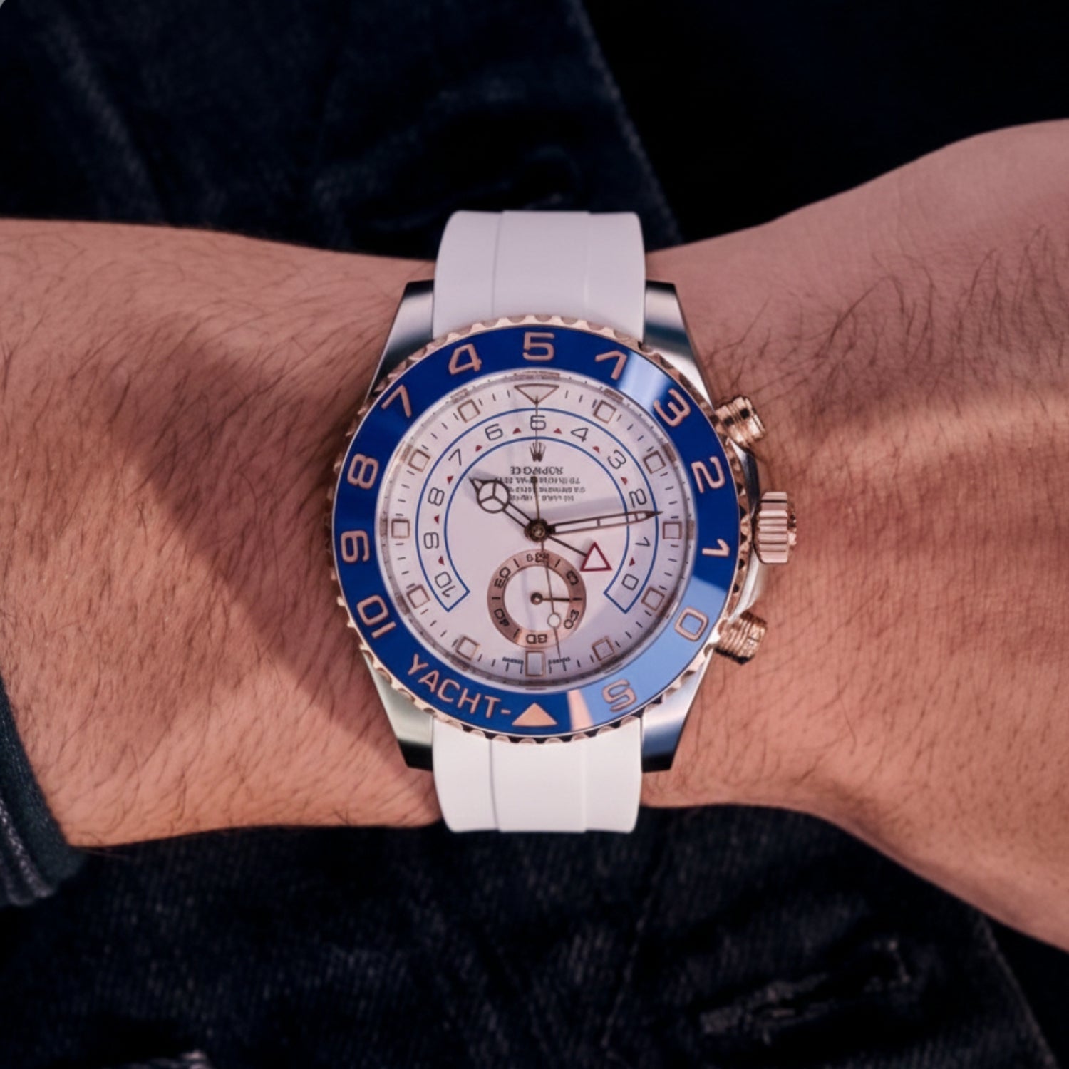 Faltschließe Kautschukarmband für Rolex Yacht - Master II 44mm - Weiss - Helvetus DE