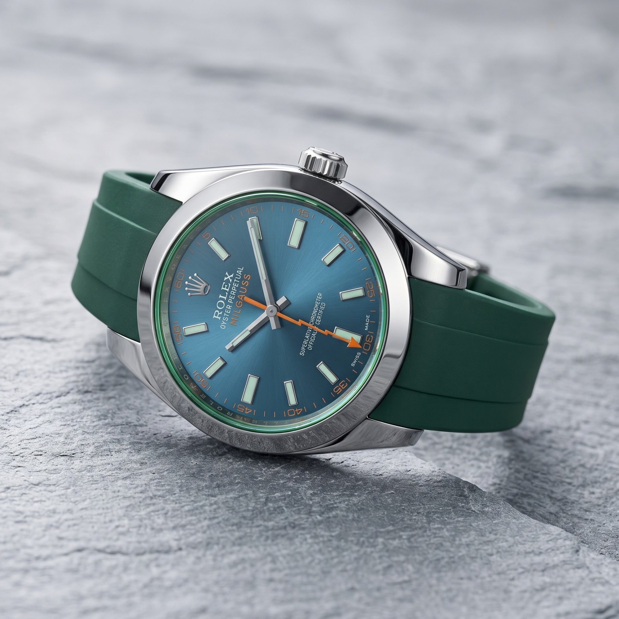 Faltschliessen Kautschukarmband für Rolex Milgauss in Grün - Helvetus