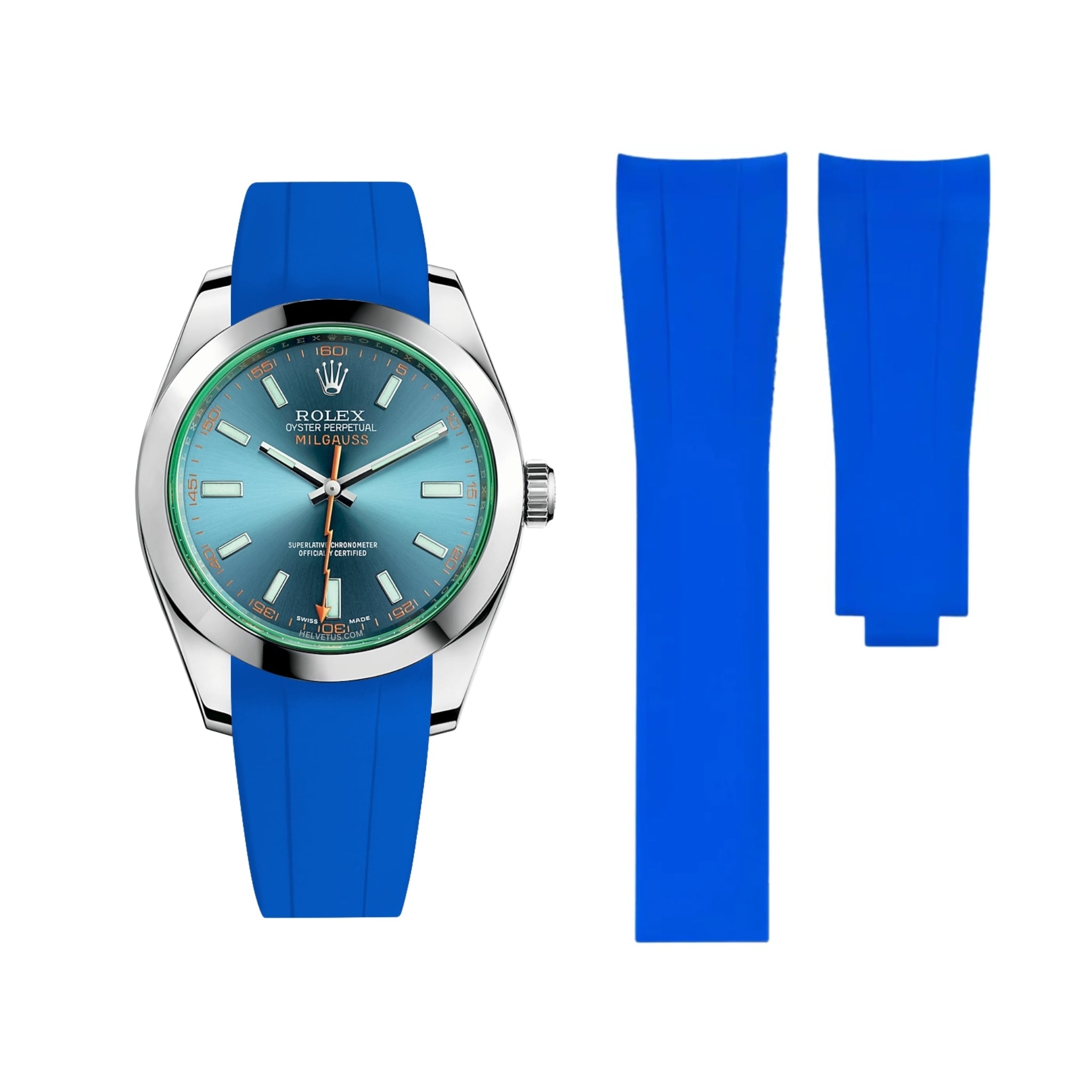Faltschliessen Kautschukarmband für Rolex Milgauss in Blau - Helvetus DE