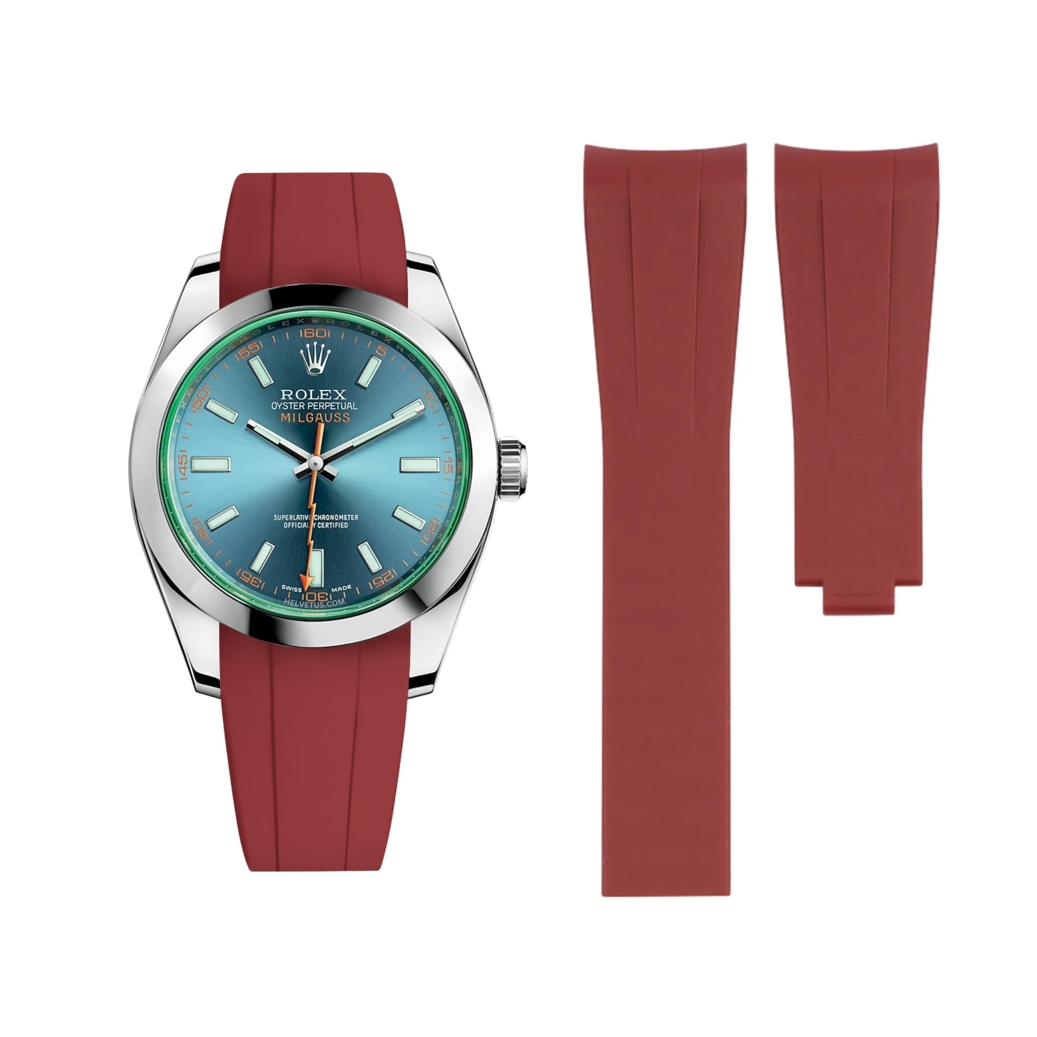 Faltschliessen Kautschukarmband für Rolex Milgauss in Bordeaux - Helvetus DE