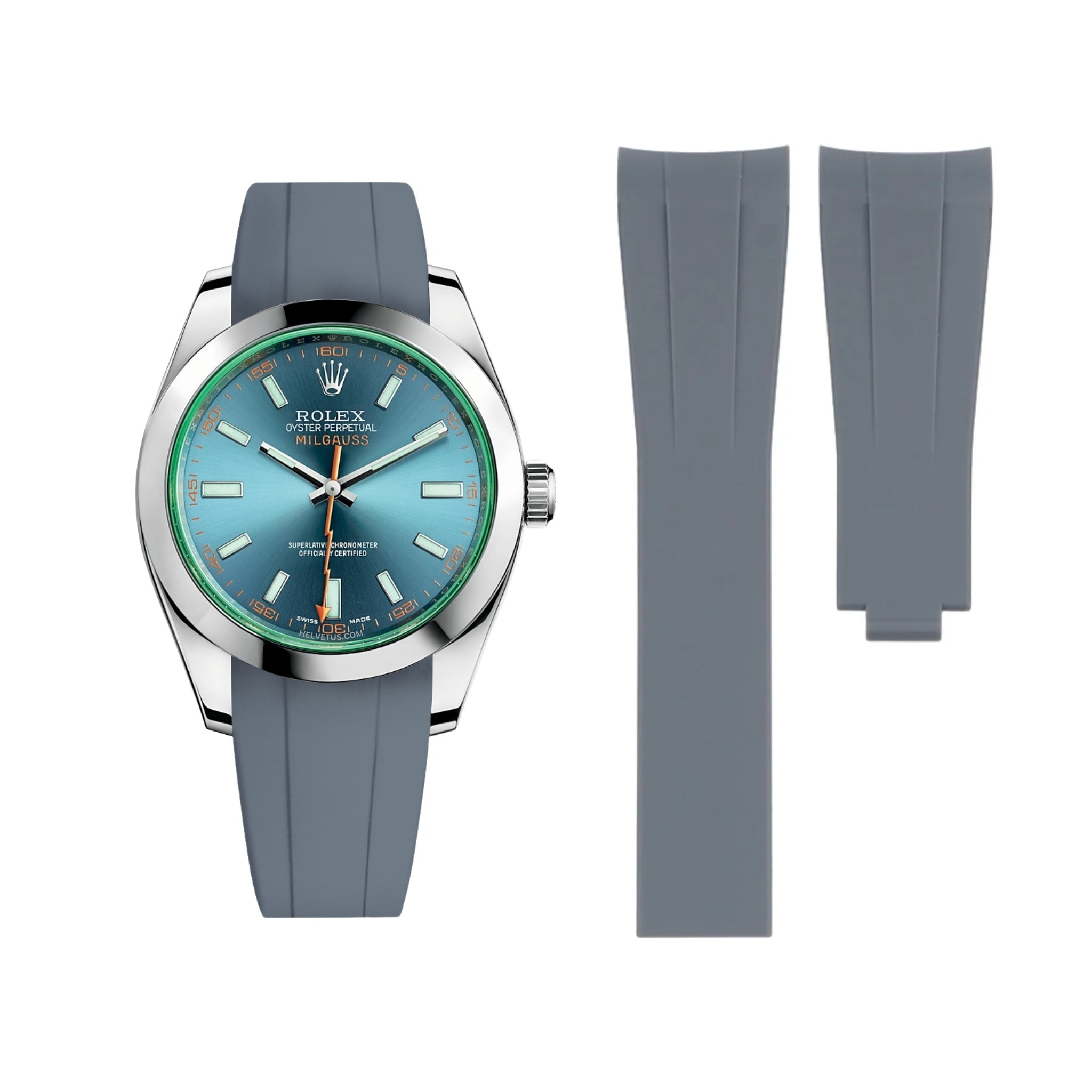 Faltschliessen Kautschukarmband für Rolex Milgauss in Grau - Helvetus DE
