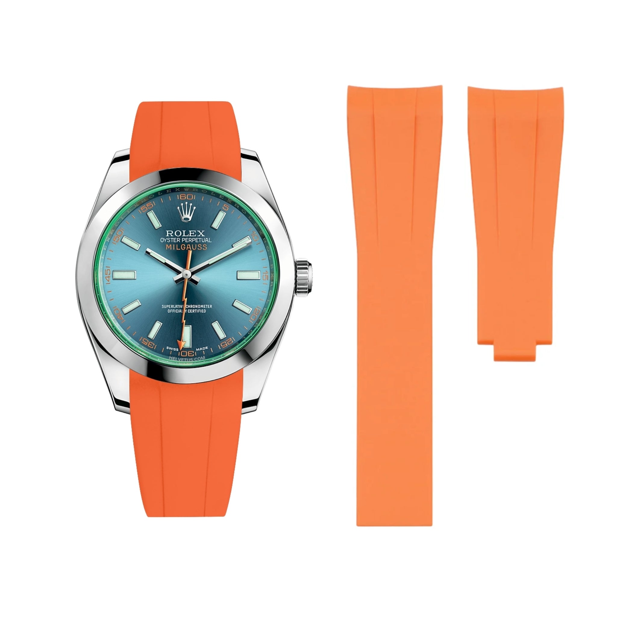 Faltschliessen Kautschukarmband für Rolex Milgauss in Orange - Helvetus DE