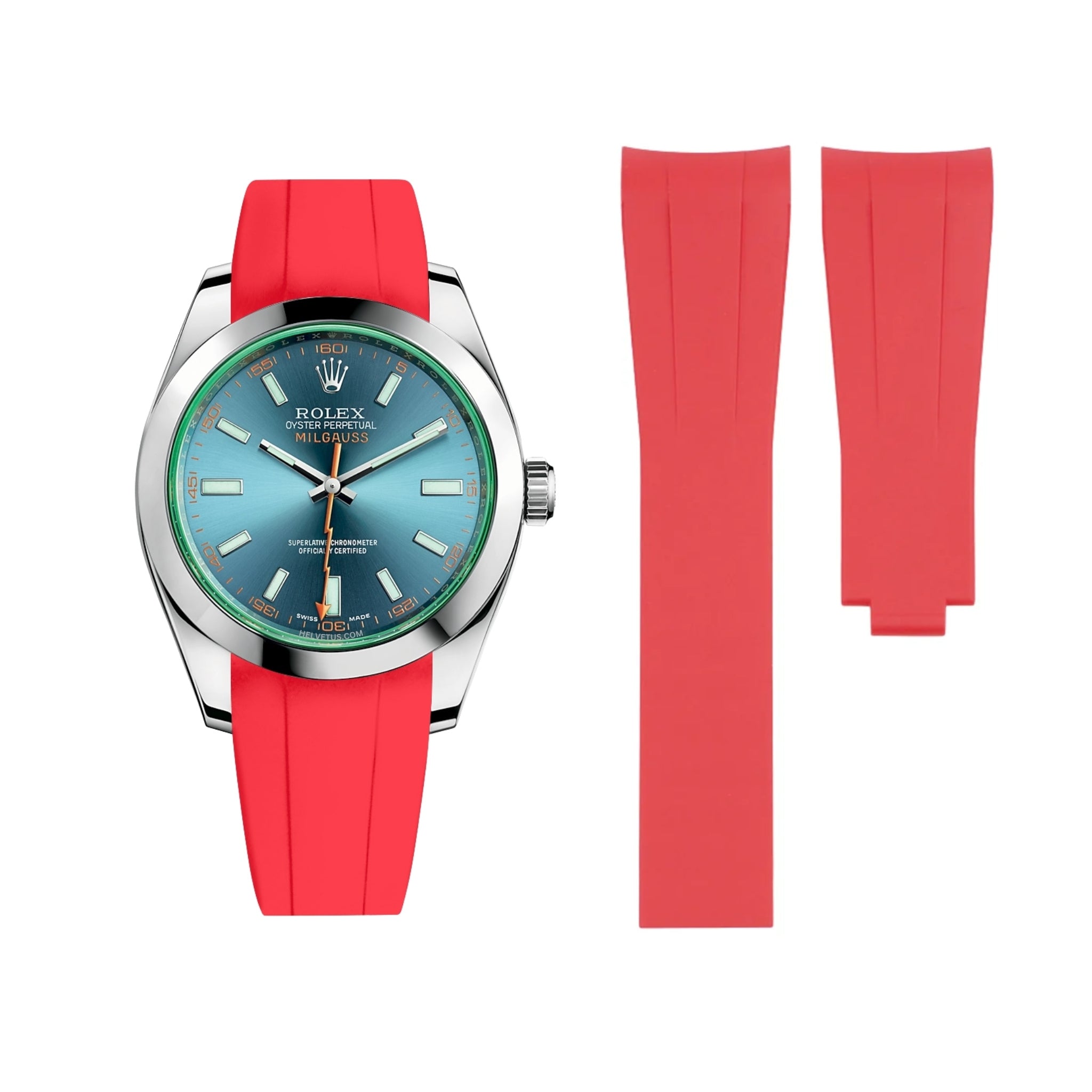 Faltschliessen Kautschukarmband für Rolex Milgauss in Rot - Helvetus DE