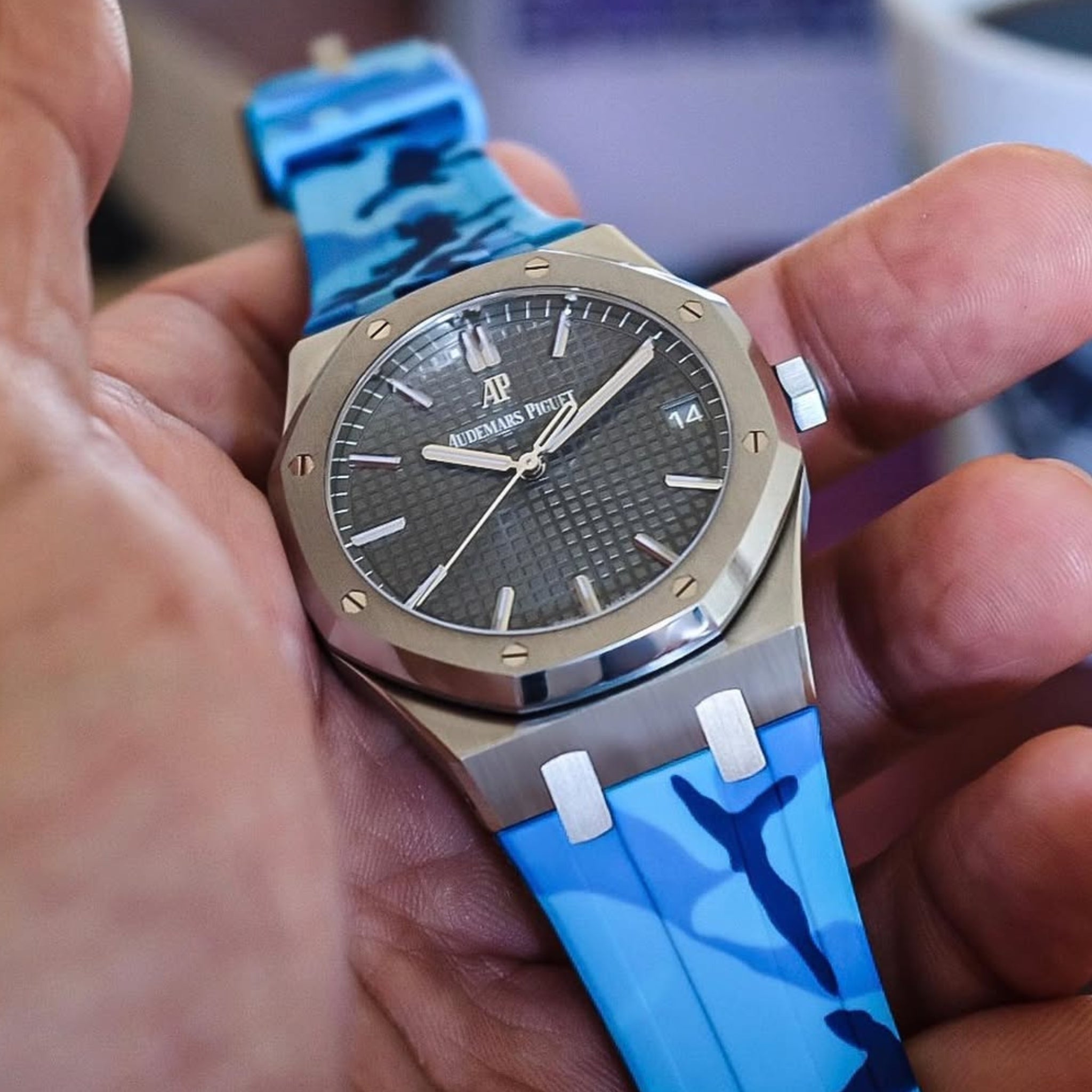 Kautschuk Armband - für alle Audemars Piguet Royal Oak 41mm - Blau Camouflage - Helvetus