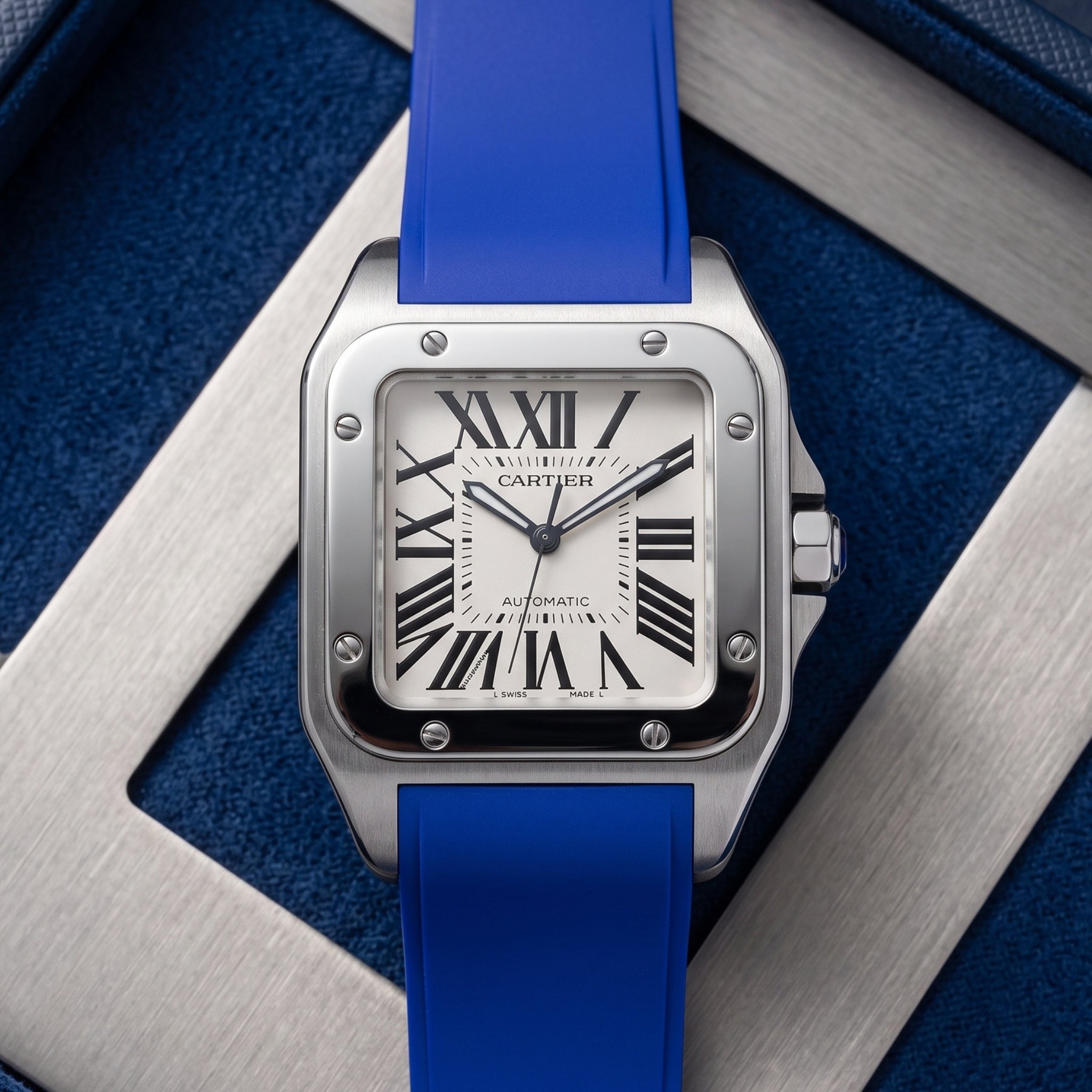Kautschuk Armband für Cartier Santos 100 – Blau - Helvetus