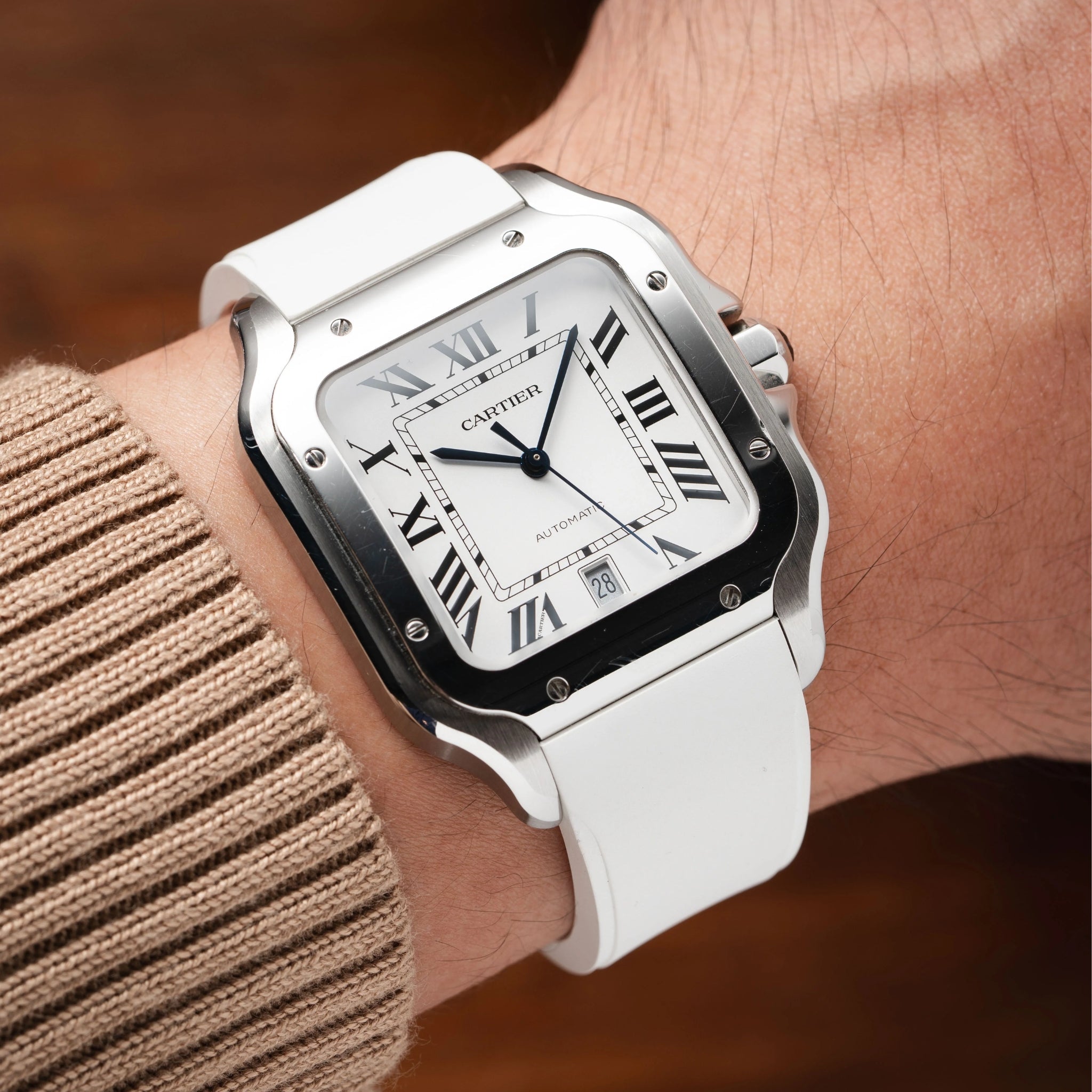 Kautschuk Armband für Santos de Cartier Medium – Weiss – Quick Switch/Release - Helvetus DE