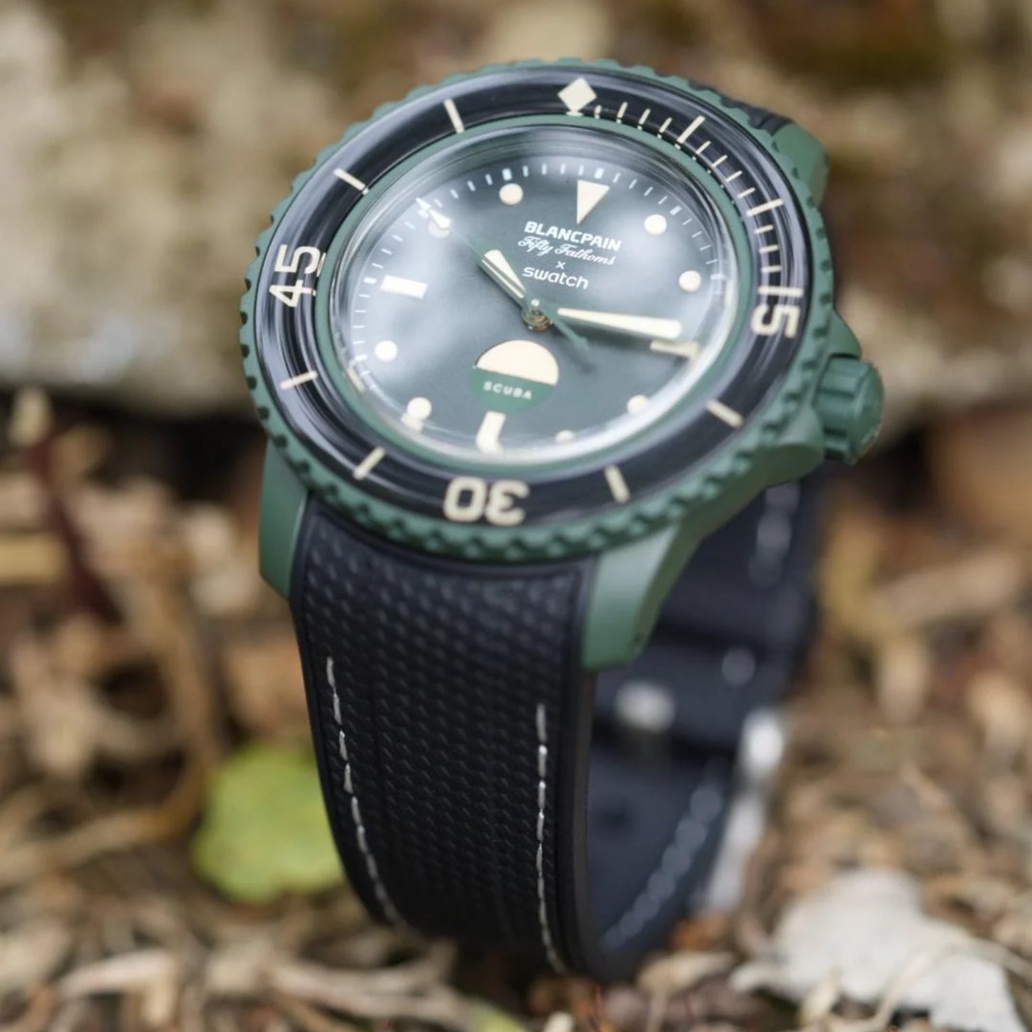 Kautschuk Armband für Blancpain X Swatch - Green Abyss - Schwarz/Weiss - Helvetus DE