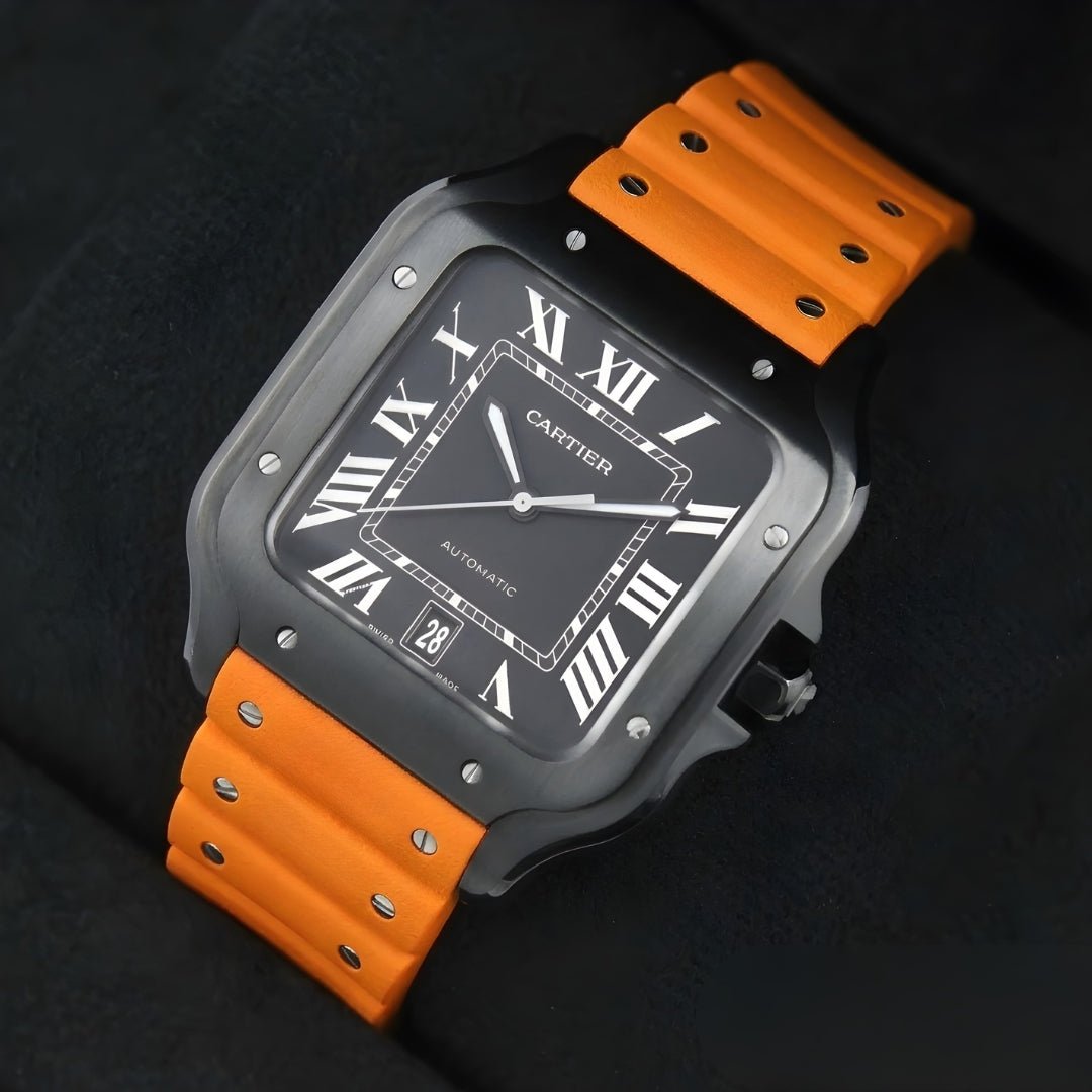 Kautschuk Armband für Cartier Santos Medium/Large – Orange mit Schrauben – Quick Switch/Release - Helvetus DE