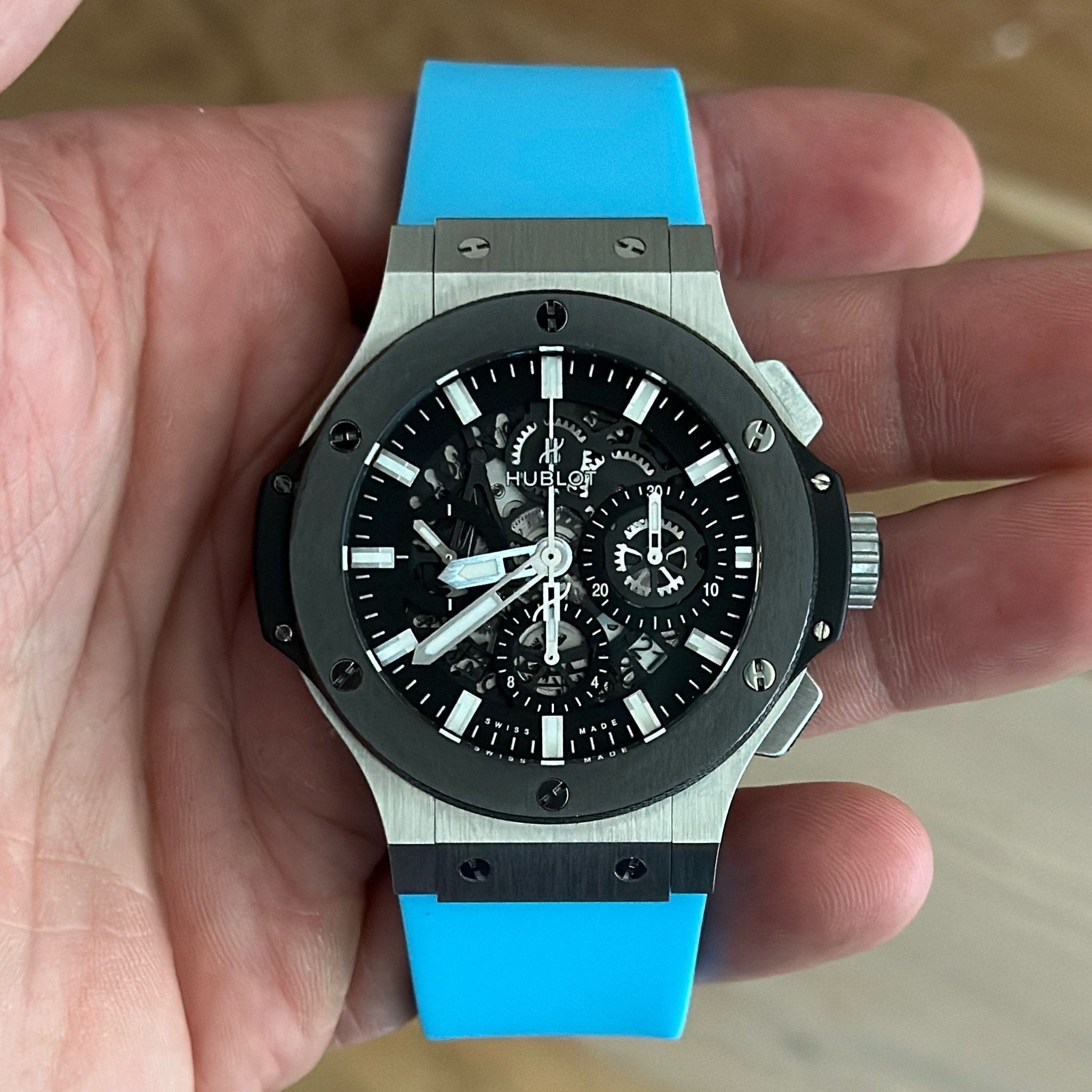 Kautschuk Armband – Für Hublot Big Bang 44mm – Hell Blau - Helvetus DE
