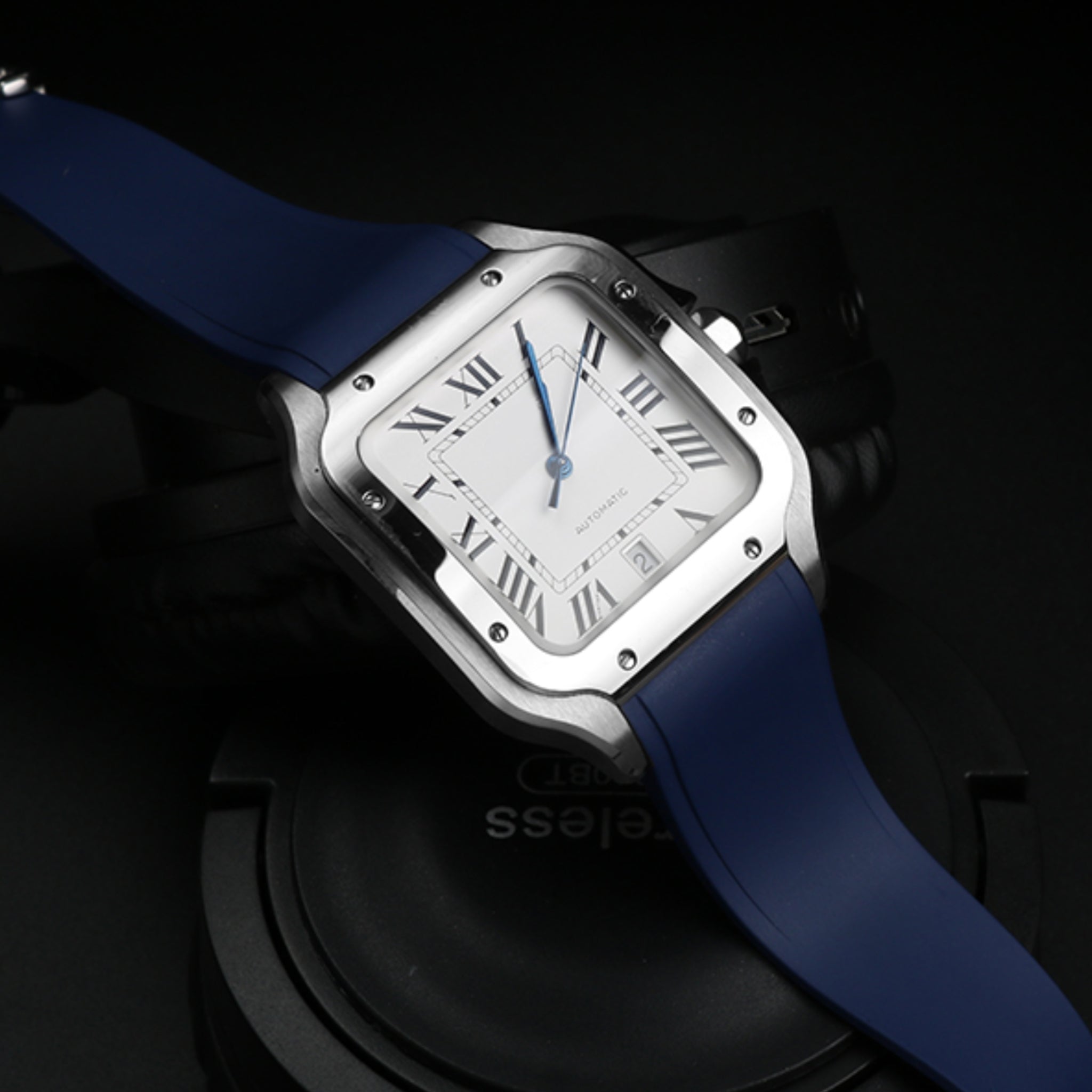 Kautschuk Armband für Santos de Cartier Medium/Large – Blau – Quick Switch/Release - Helvetus DE