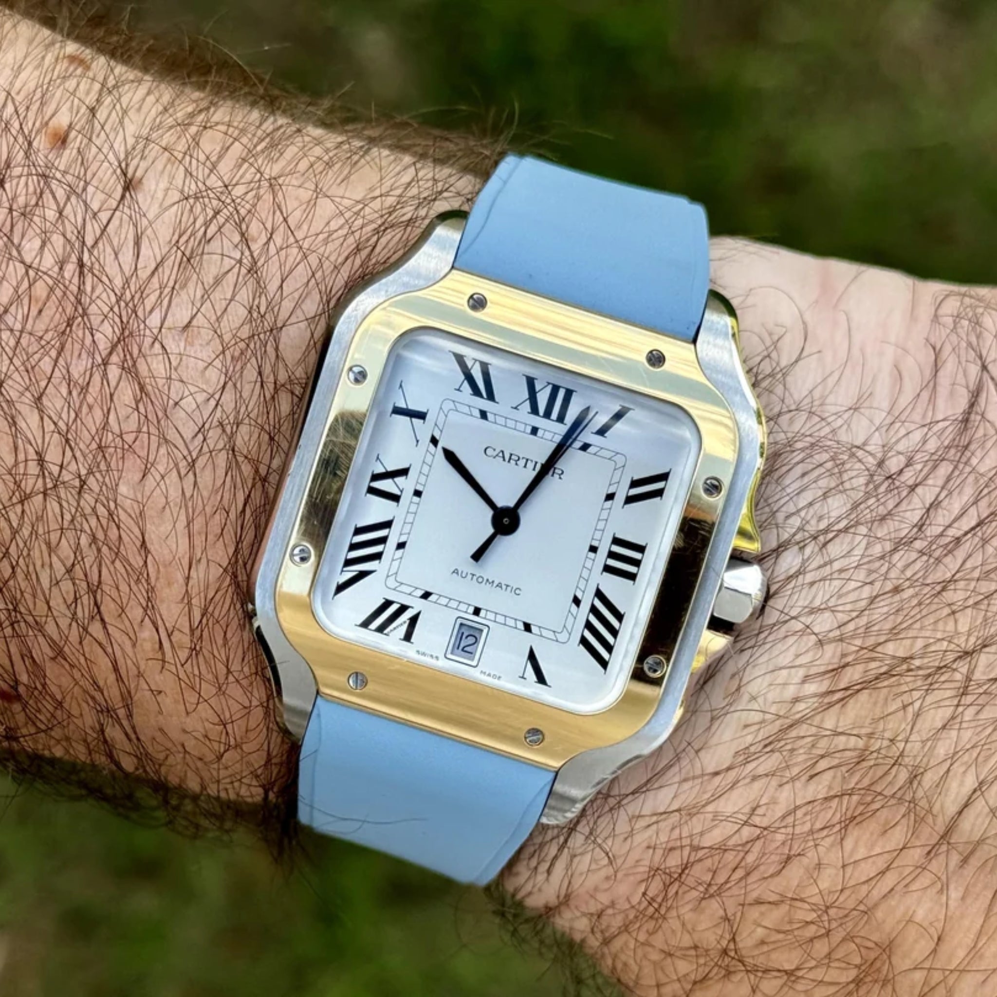 Kautschuk Armband für Santos de Cartier Medium/Large – Hell Blau – Quick Switch/Release - Helvetus DE