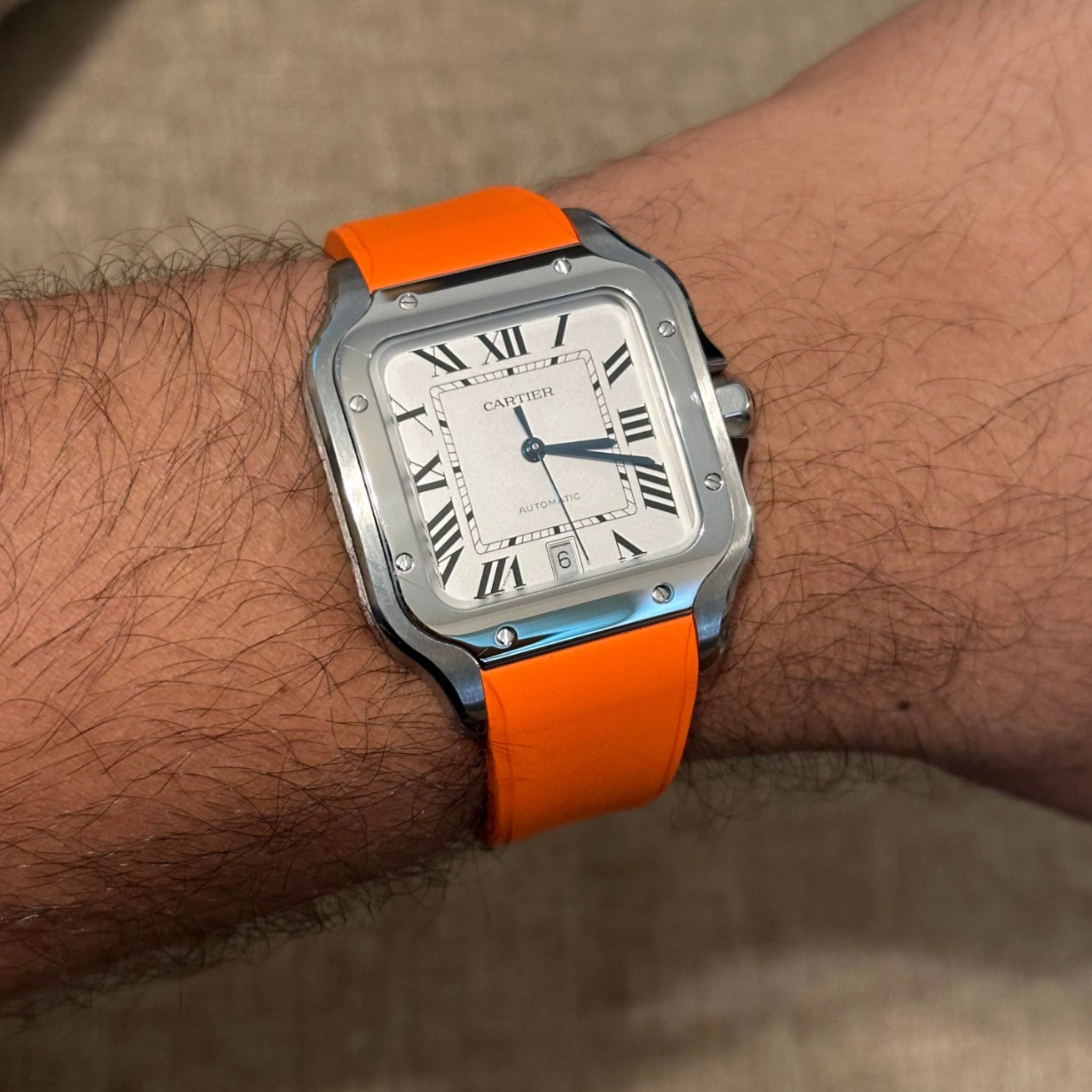 Kautschuk Armband für Santos de Cartier Medium/Large – Orange – Quick Switch/Release - Helvetus DE