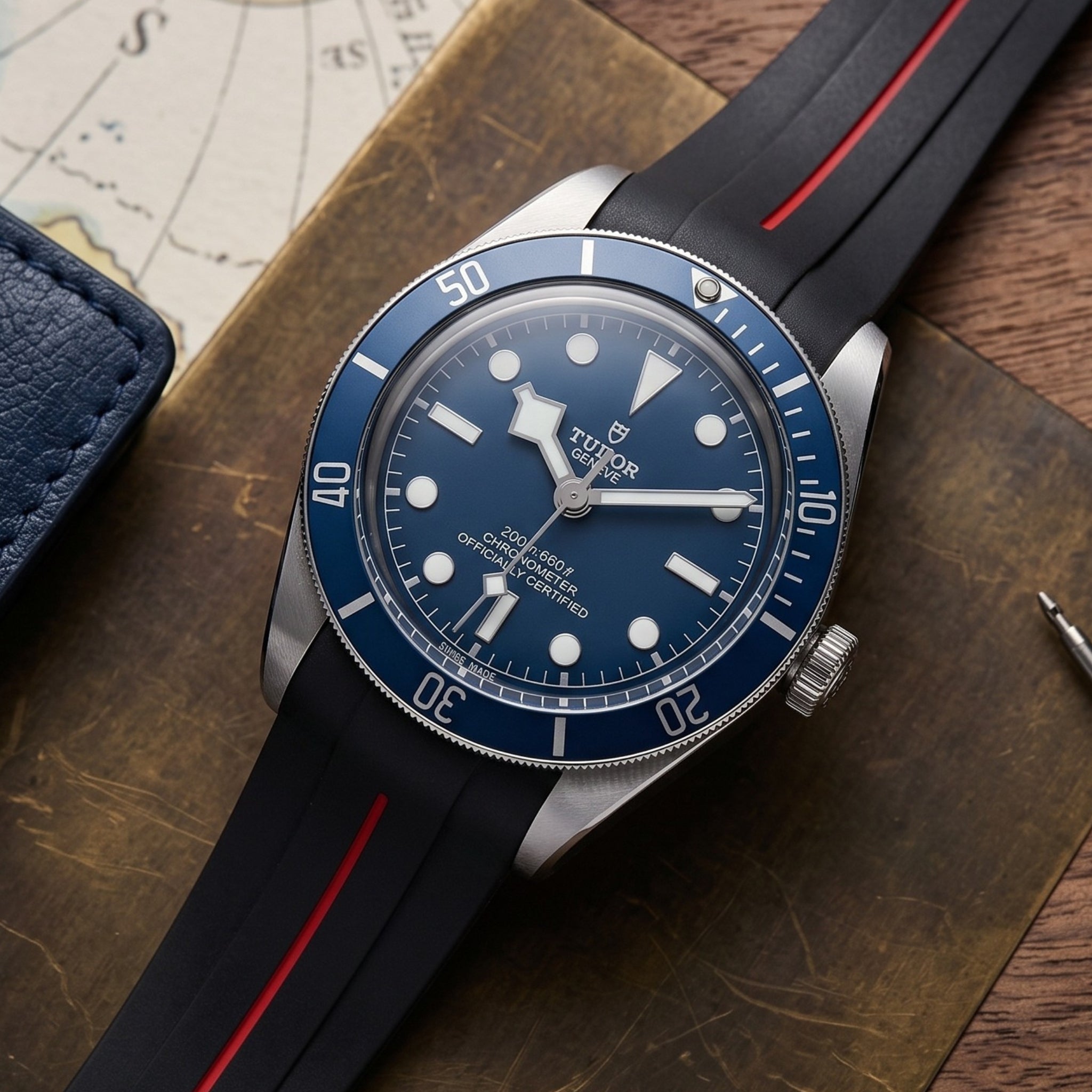 Kautschukarmband - Für alle Tudor Black Bay Modelle - Schwarz mit Rot | LuxLine® - Helvetus