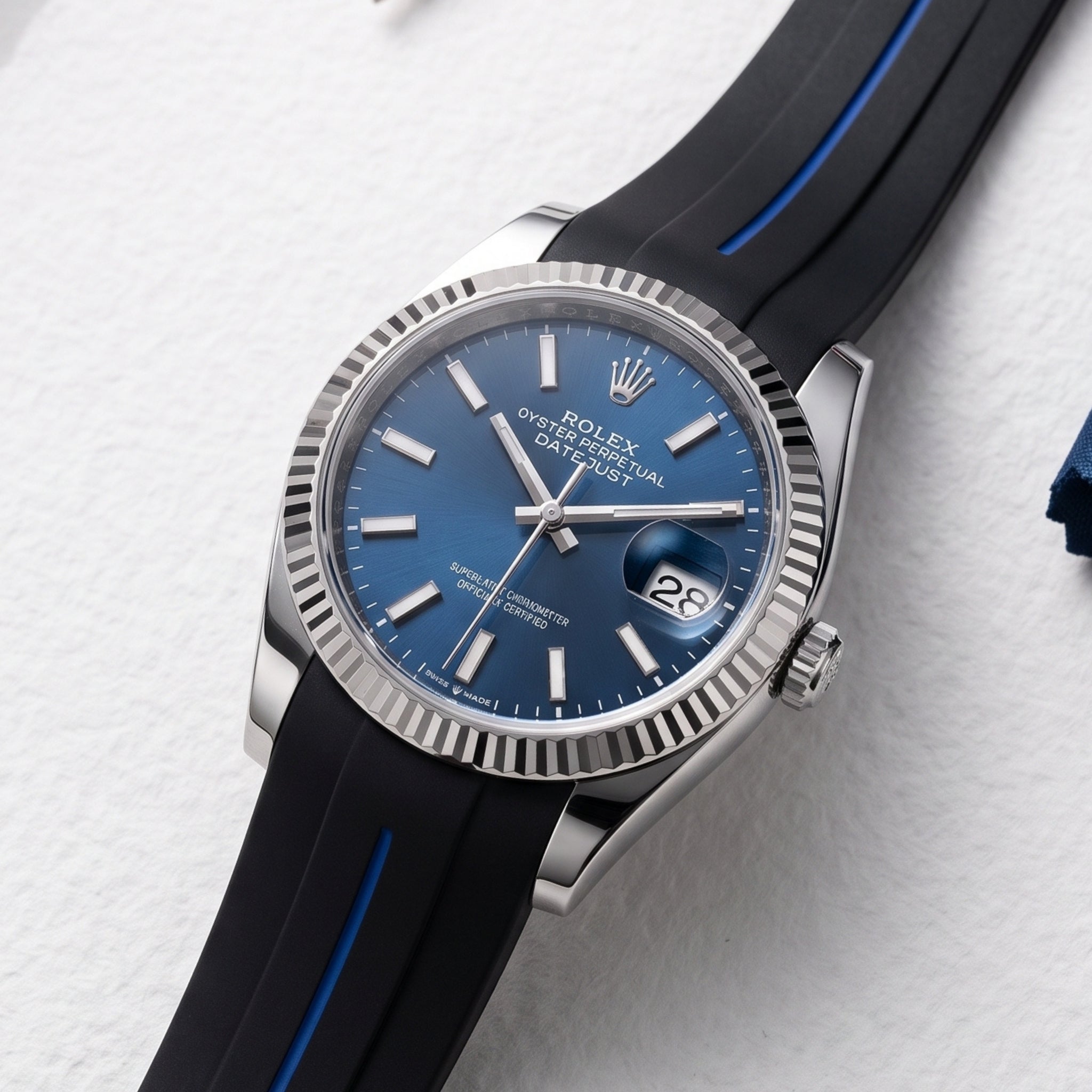 Kautschukarmband für Rolex Datejust 36 – LuxLine® - Schwarz/Blau - Helvetus