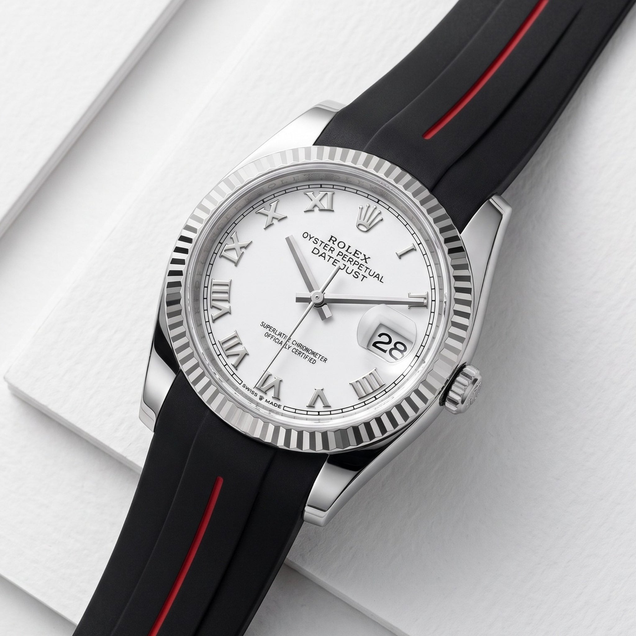 Kautschukarmband für Rolex Datejust 36 – LuxLine® - Schwarz/Rot - Helvetus
