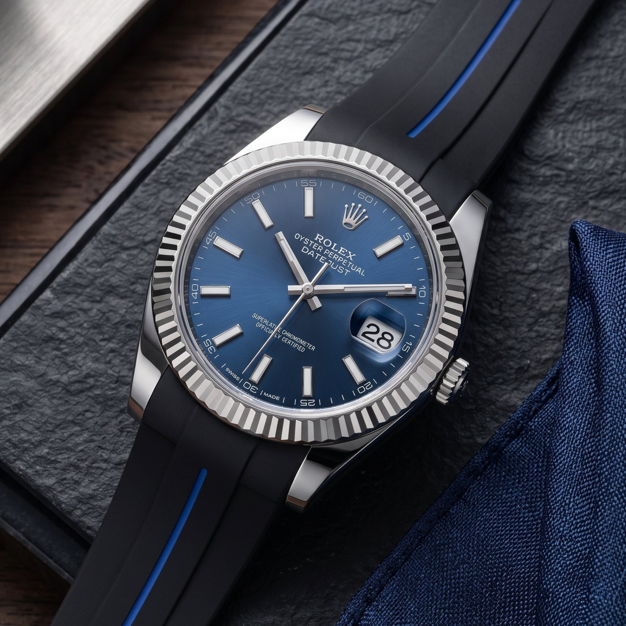 Kautschukarmband für Rolex Datejust 41mm – LuxLine® - Schwarz/Blau - Helvetus