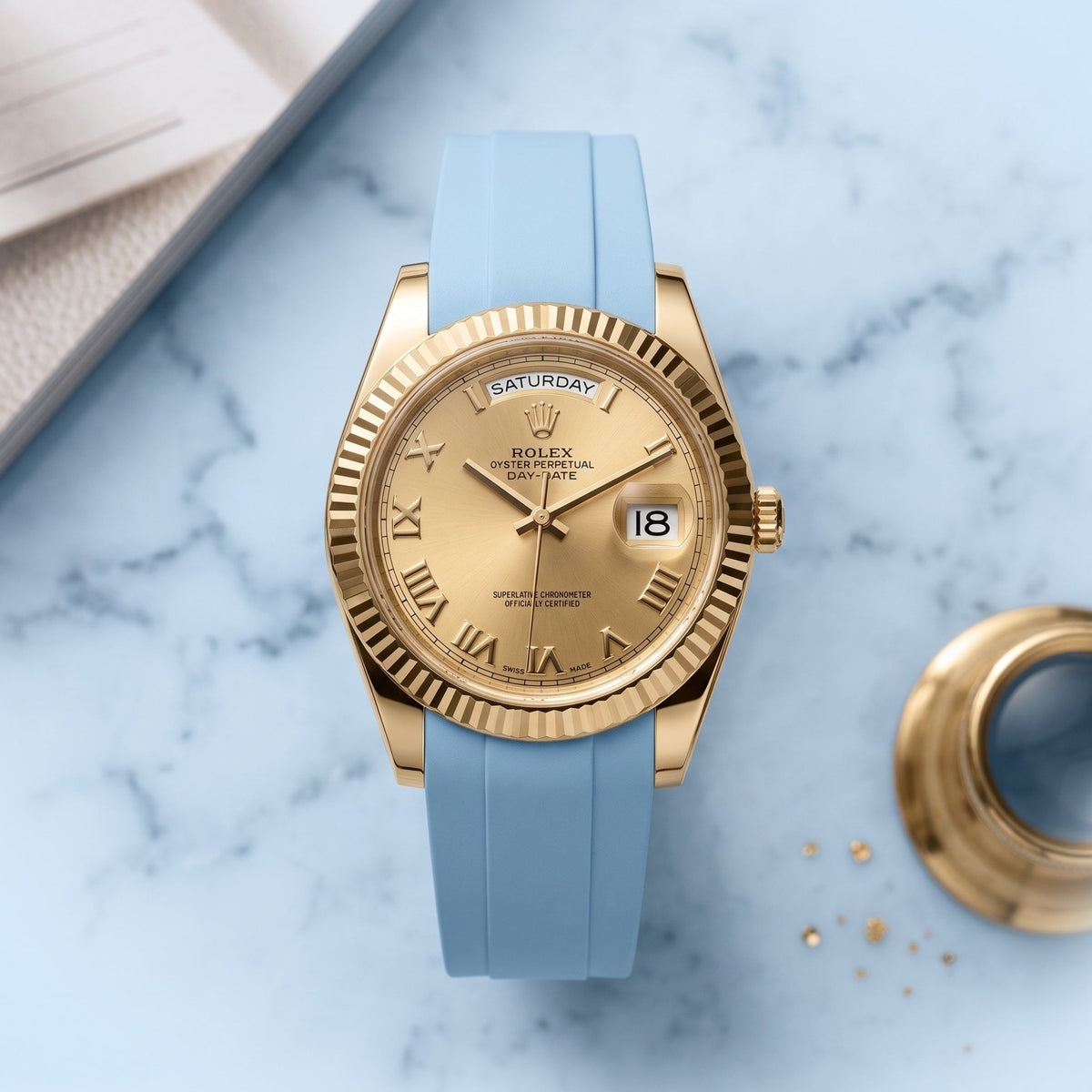Kautschukarmband für Rolex Day-Date II 41mm – Baby Blau - Helvetus