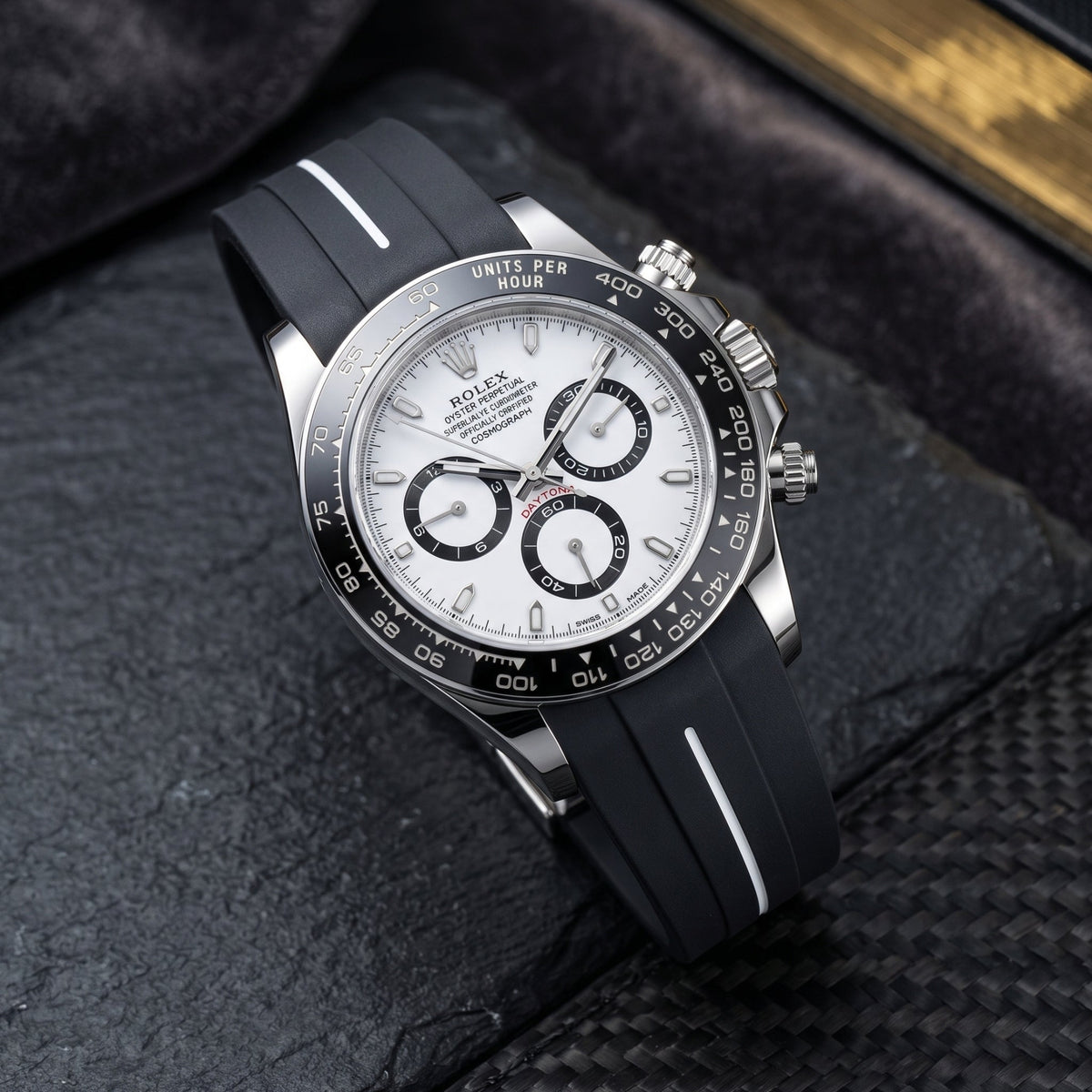 Kautschukarmband für Rolex Daytona – LuxLine® - Schwarz/Weiss - Helvetus