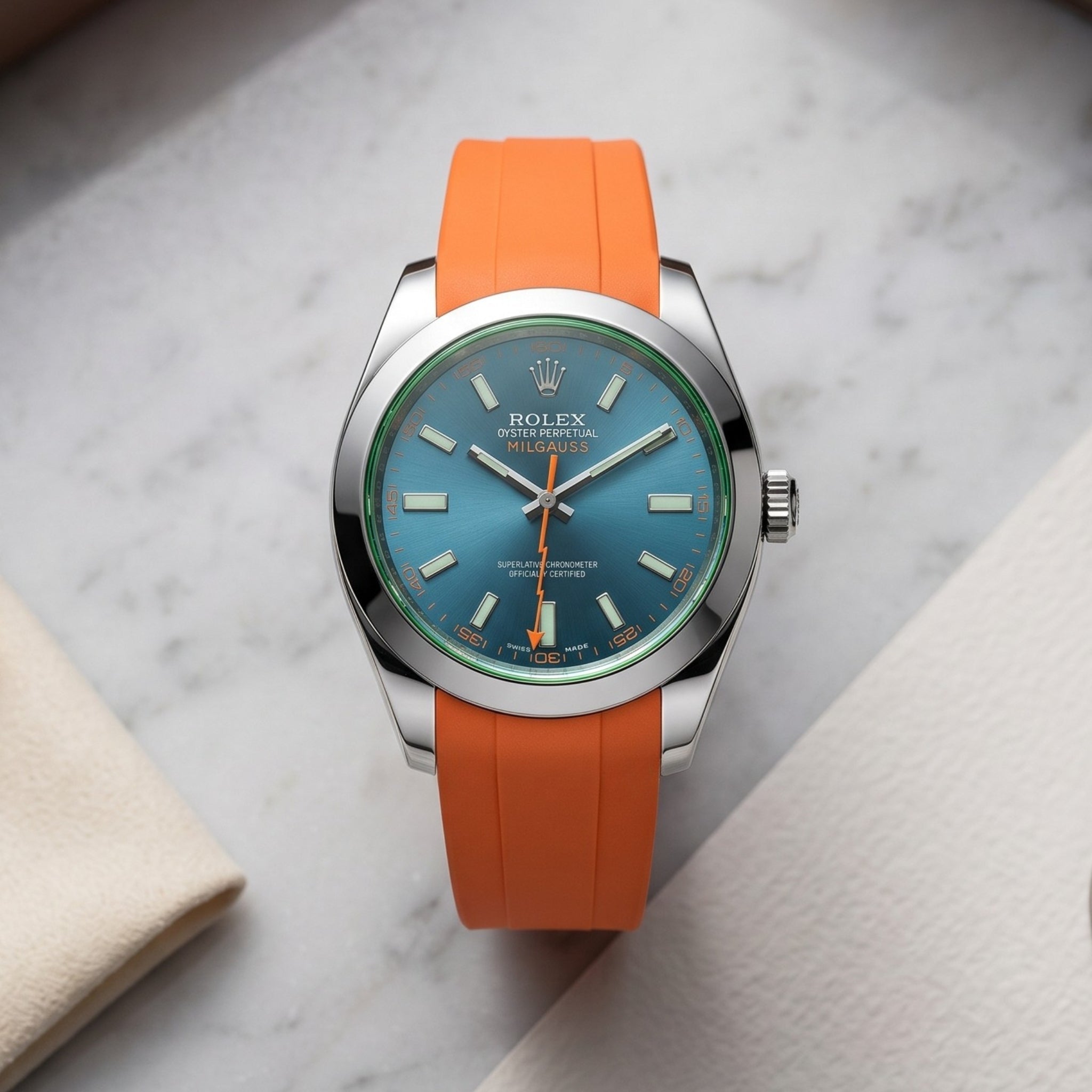 Kautschukarmband für Rolex Milgauss in Orange - Helvetus