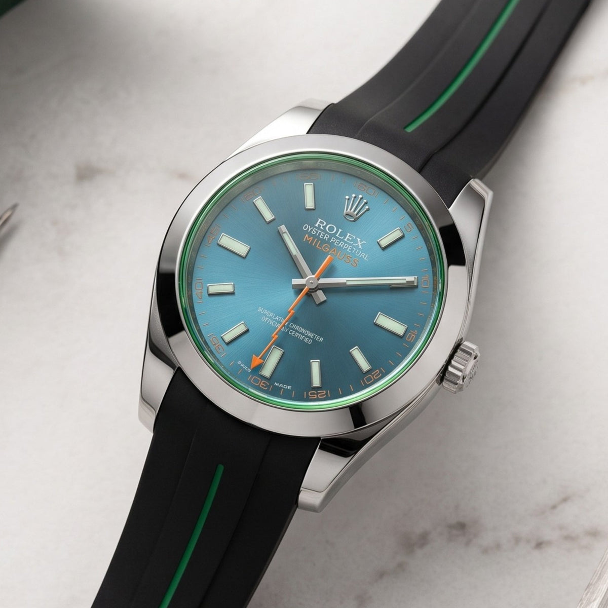 Kautschukarmband für Rolex Milgauss – LuxLine® - Schwarz/Grün - Helvetus
