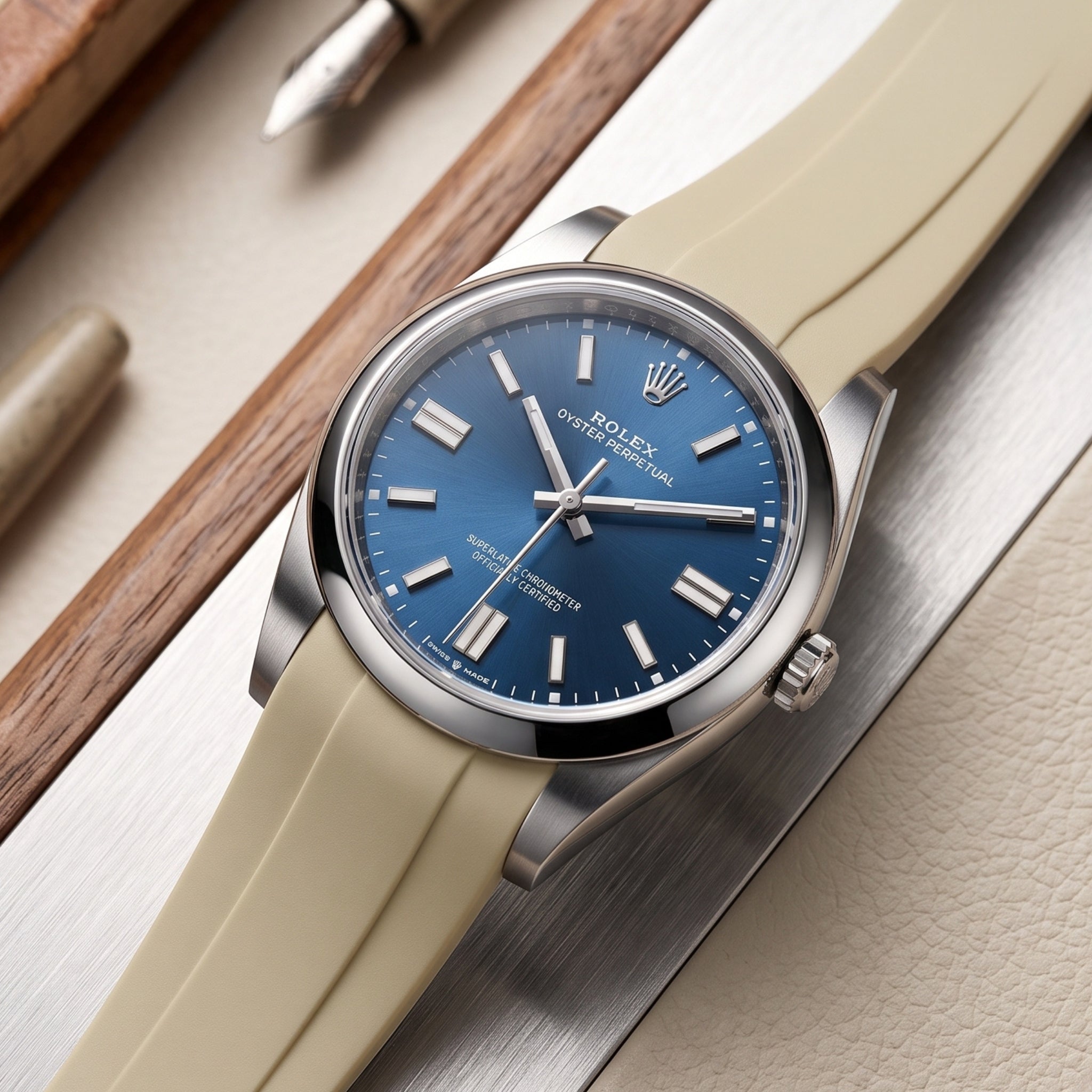 Kautschukarmband für Rolex Oyster Perpetual 41mm – Beige - Helvetus