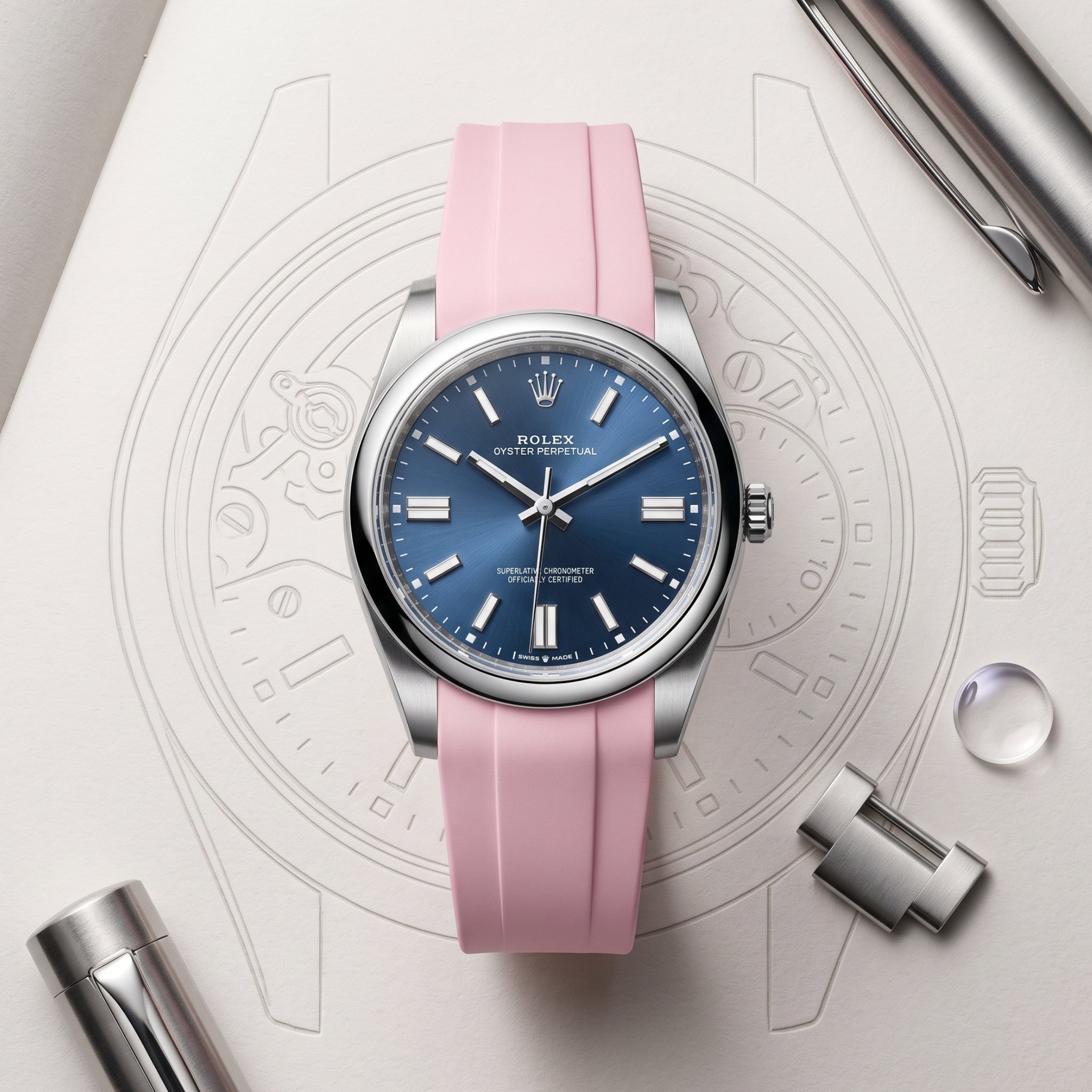 Kautschukarmband für Rolex Oyster Perpetual 41mm – Pink - Helvetus