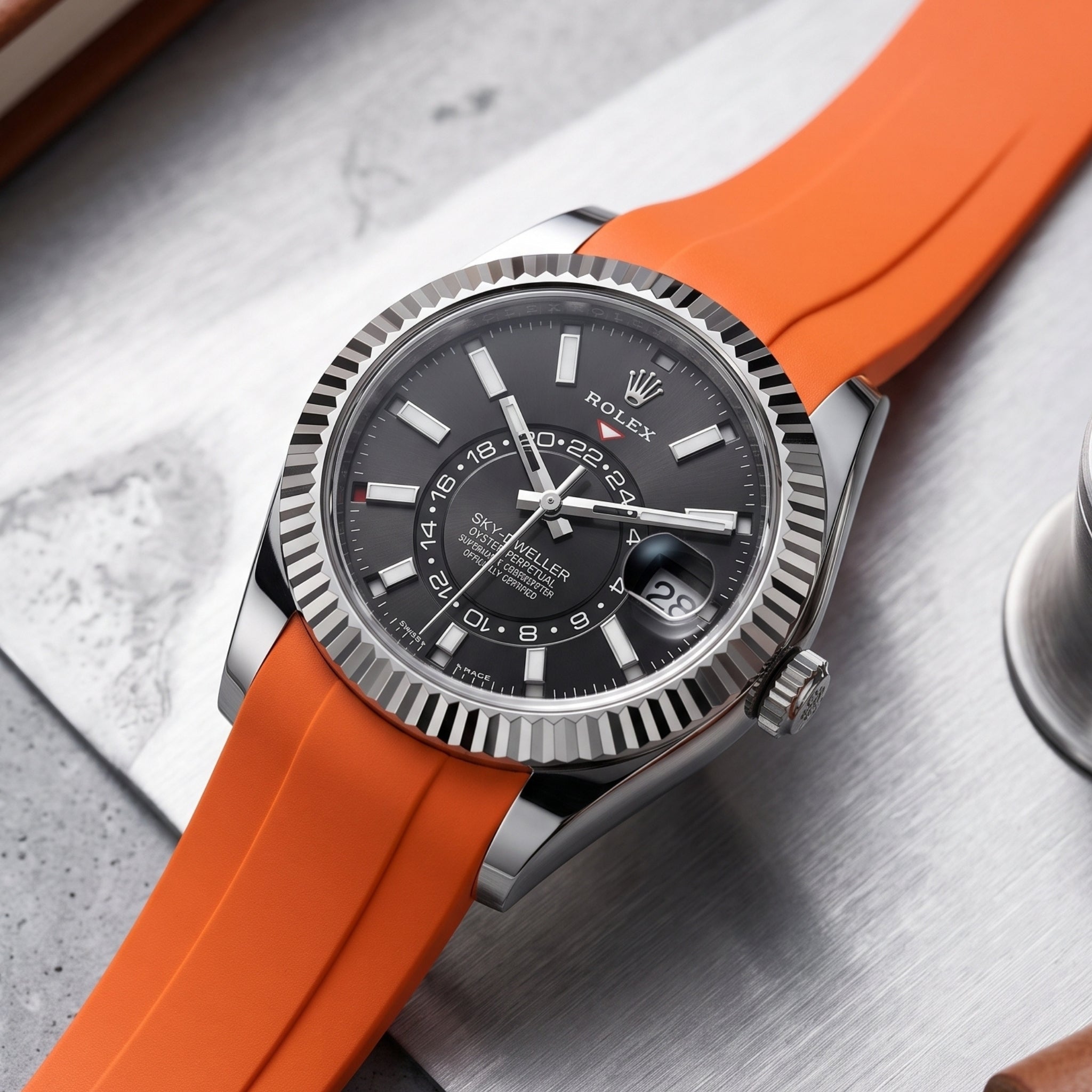 Kautschukarmband für Rolex Sky-Dweller – Orange - Helvetus