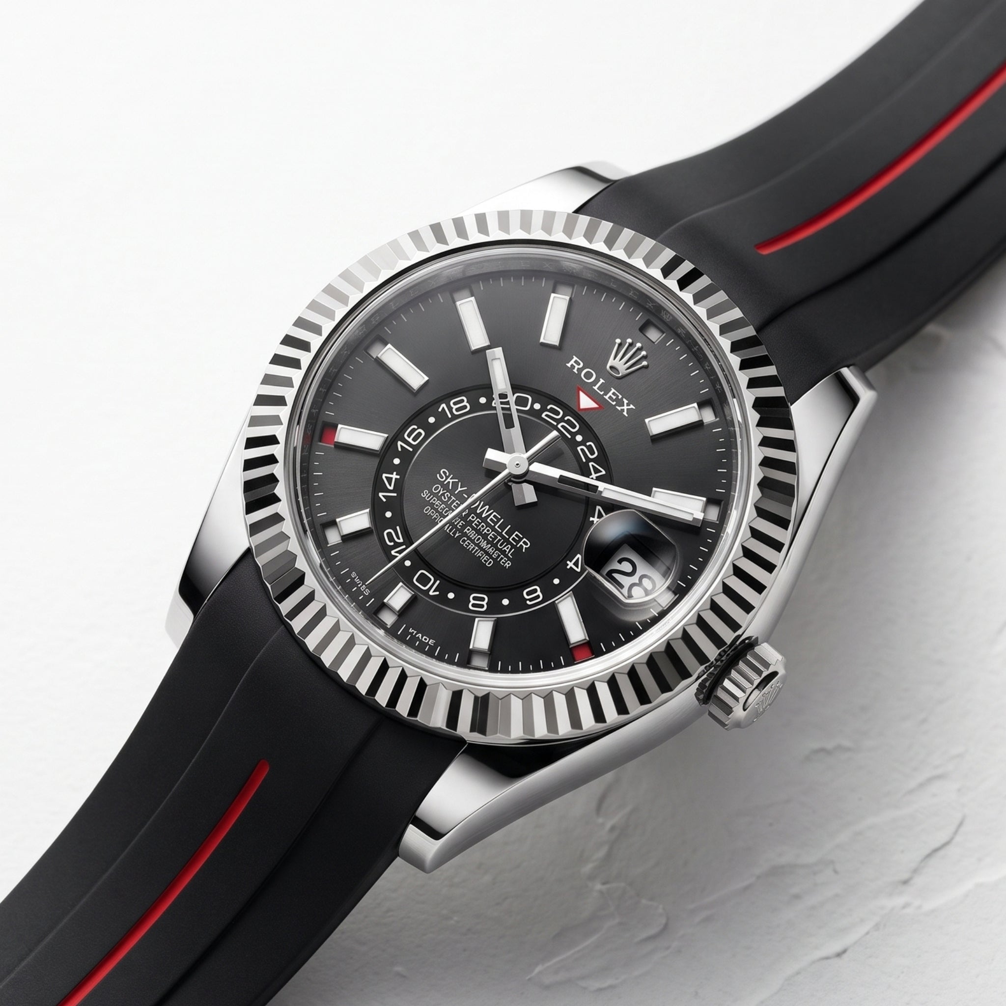 Kautschukarmband für Rolex Sky-Dweller – Schwarz/Rot Linie | LuxLine® - Helvetus