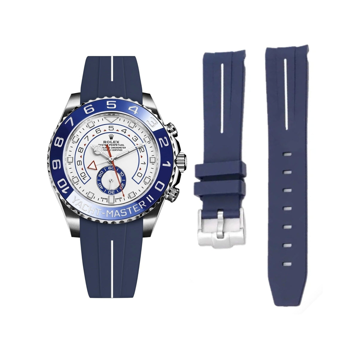 Kautschukarmband für Rolex Yacht-Master II 44mm - Dunkel Blau/Weiss Linie | LuxLine® - Helvetus