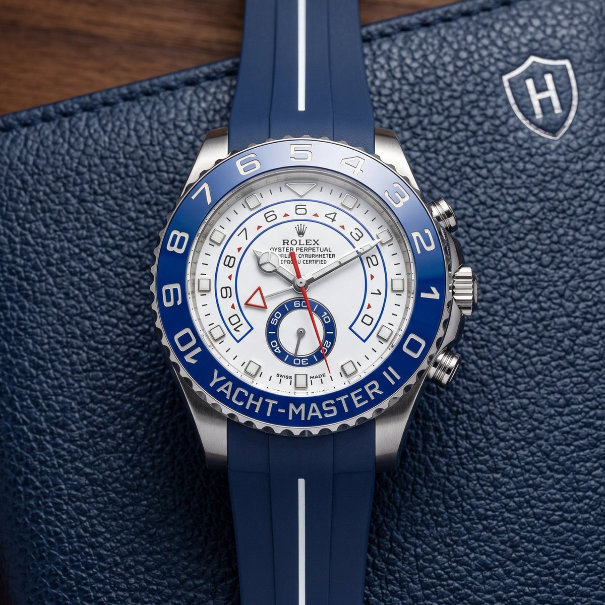 Kautschukarmband für Rolex Yacht-Master II 44mm - Dunkel Blau/Weiss Linie | LuxLine® - Helvetus