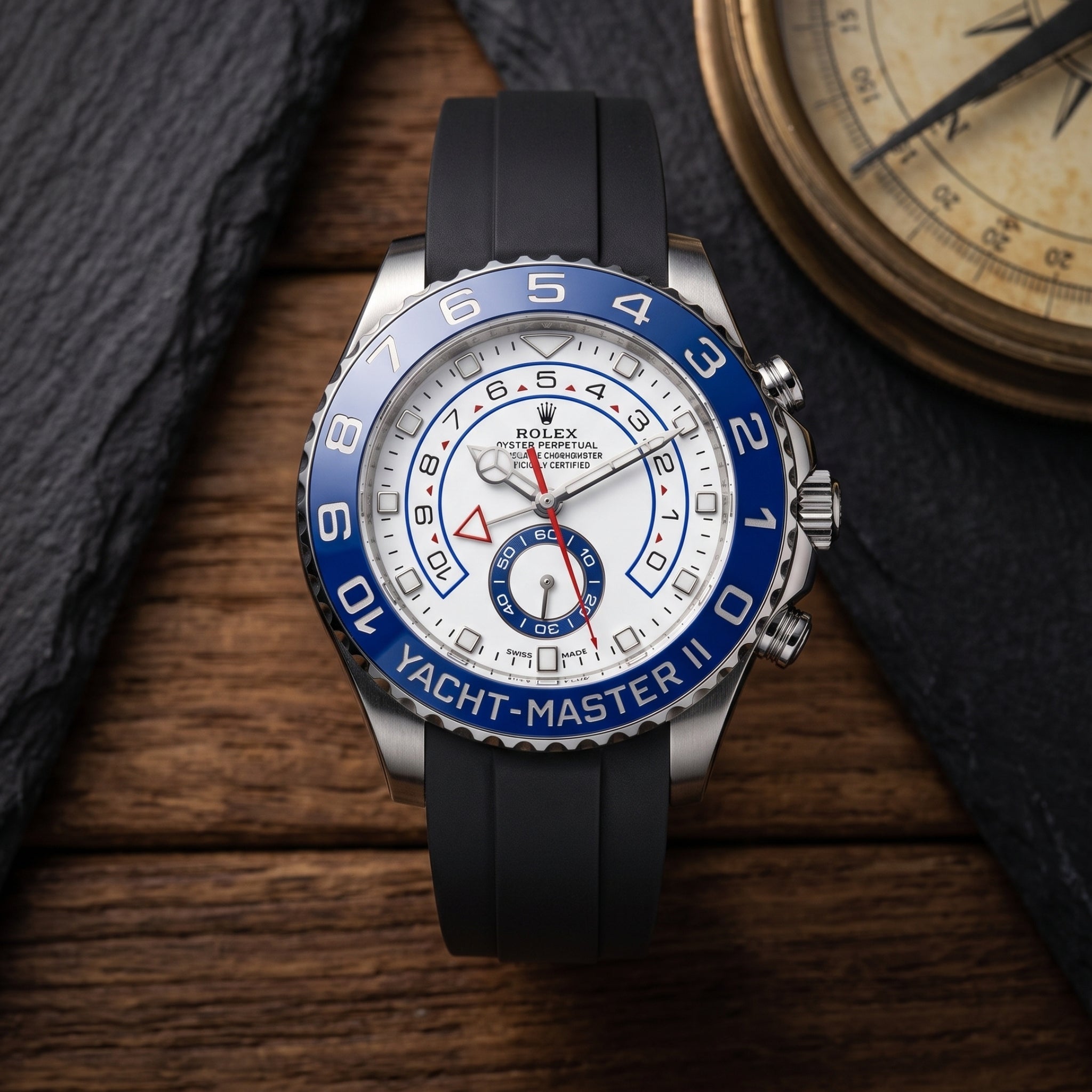 Kautschukarmband für Rolex Yacht-Master II 44mm - Schwarz - Helvetus