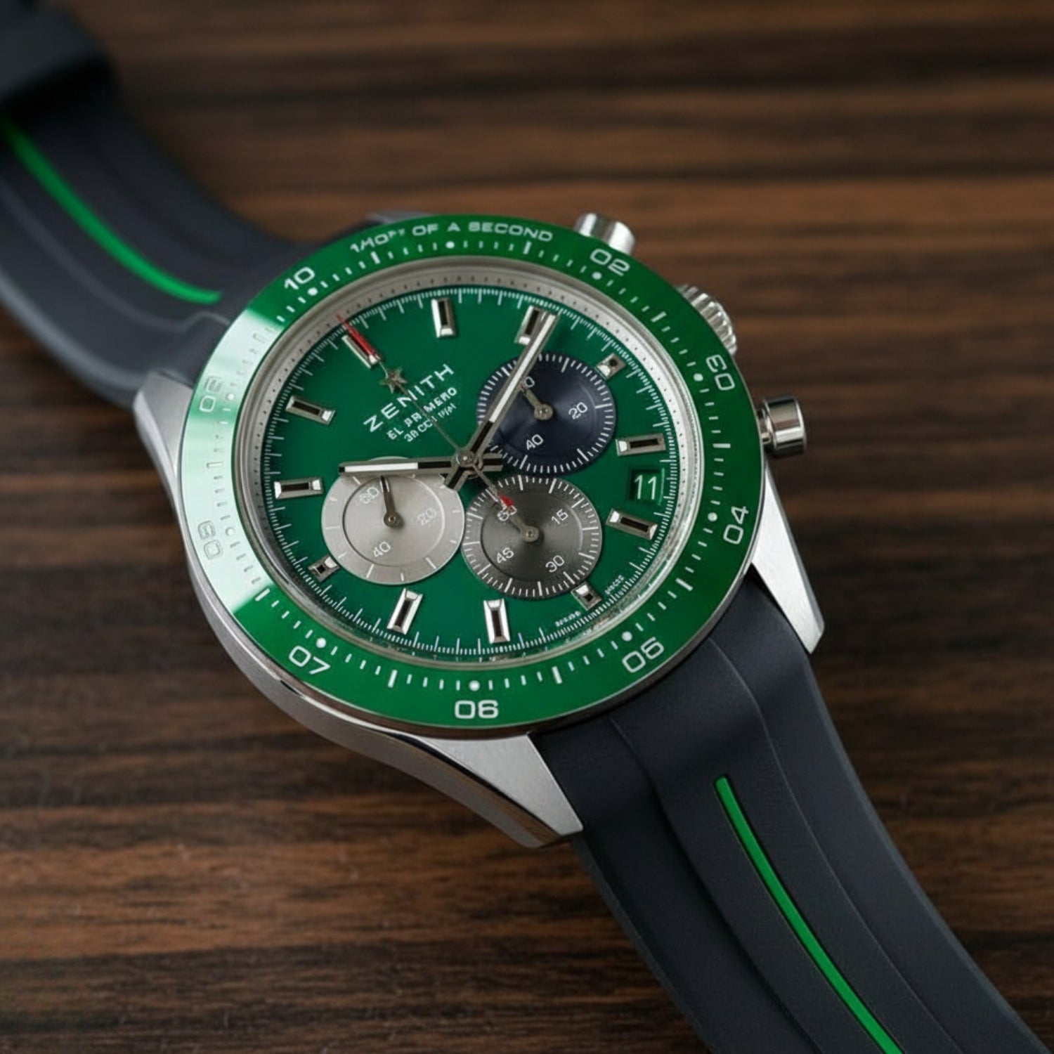 Kautschukarmband für alle Zenith Chronomaster Modelle – Schwarz/Grüner Line | LuxLine® - Helvetus DE