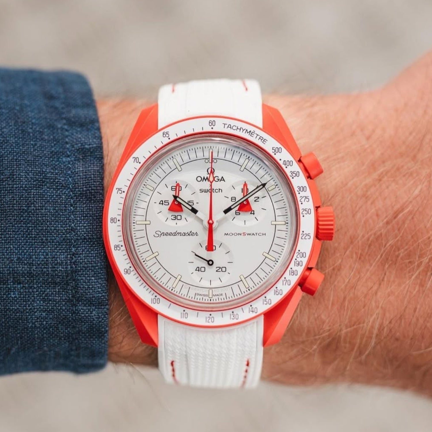 Kautschukarmband – Für Mission to Mars | Omega X Swatch | MoonSwatch – Weiß mit Rot - Helvetus DE