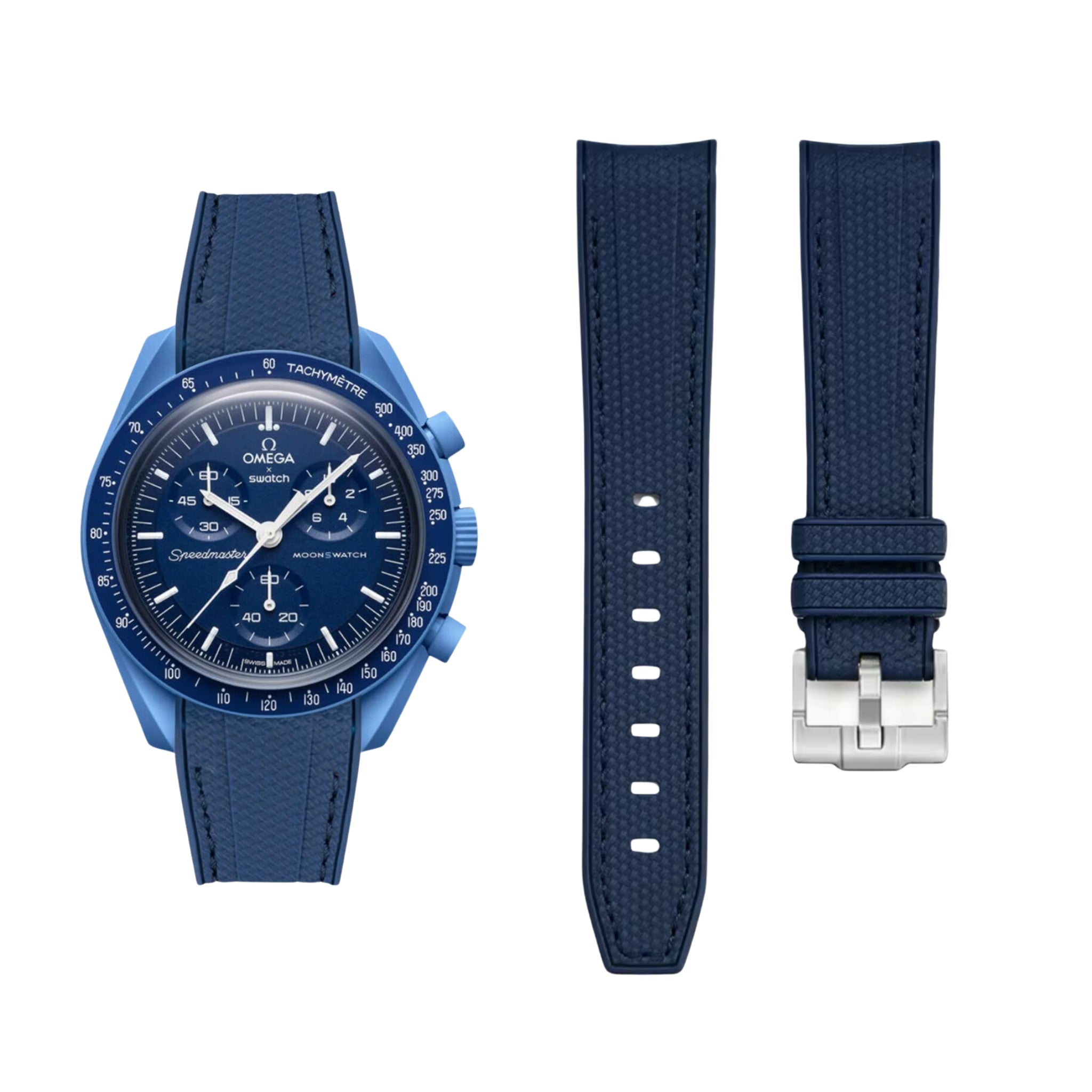 Kautschukarmband – Für Mission to Neptune | Omega X Swatch | MoonSwatch – Blau mit Blau - Helvetus DE