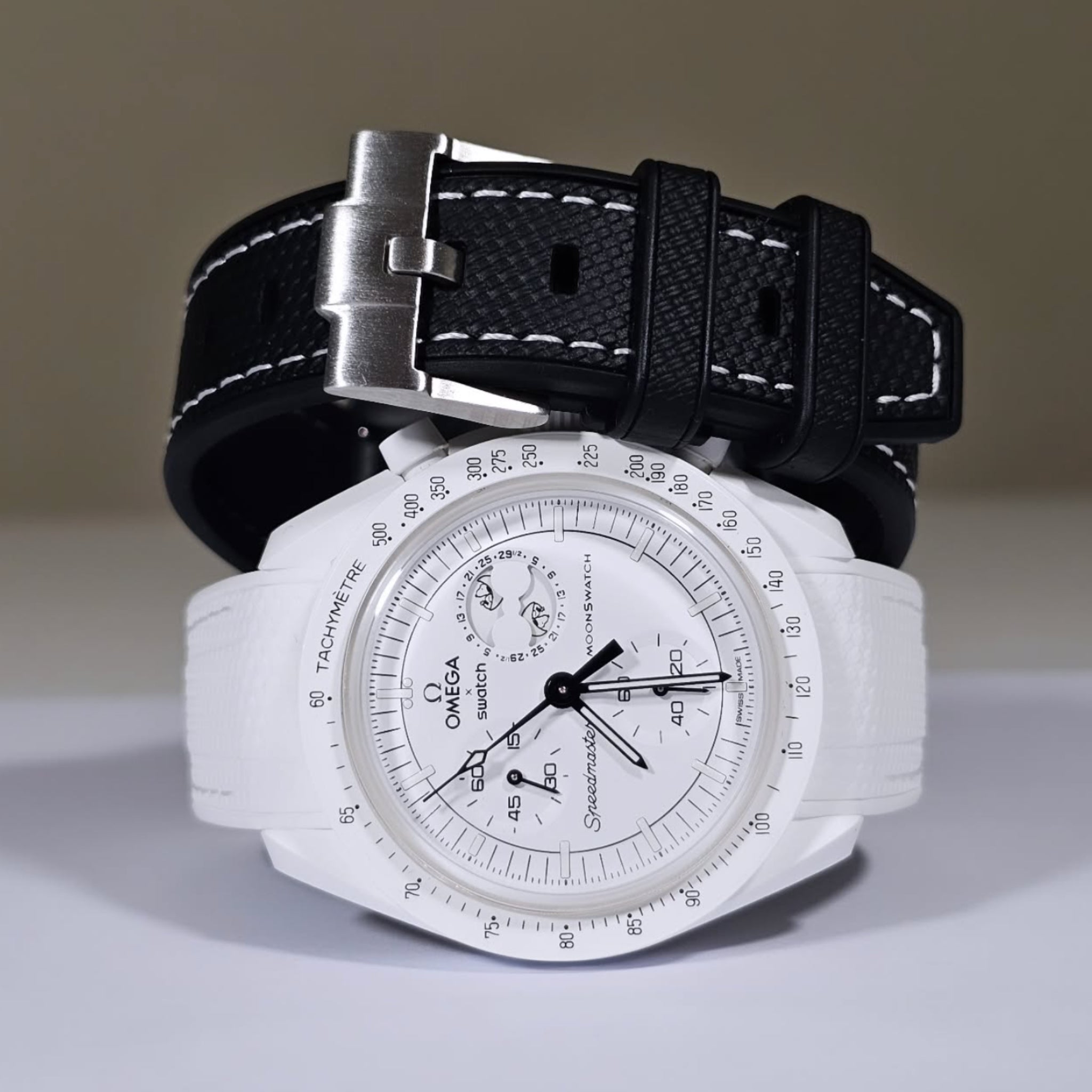 Kautschukarmband – Für Mission to the Moonphase – Snoopy | Omega X Swatch | MoonSwatch – Weiß mit Weiß - Helvetus DE