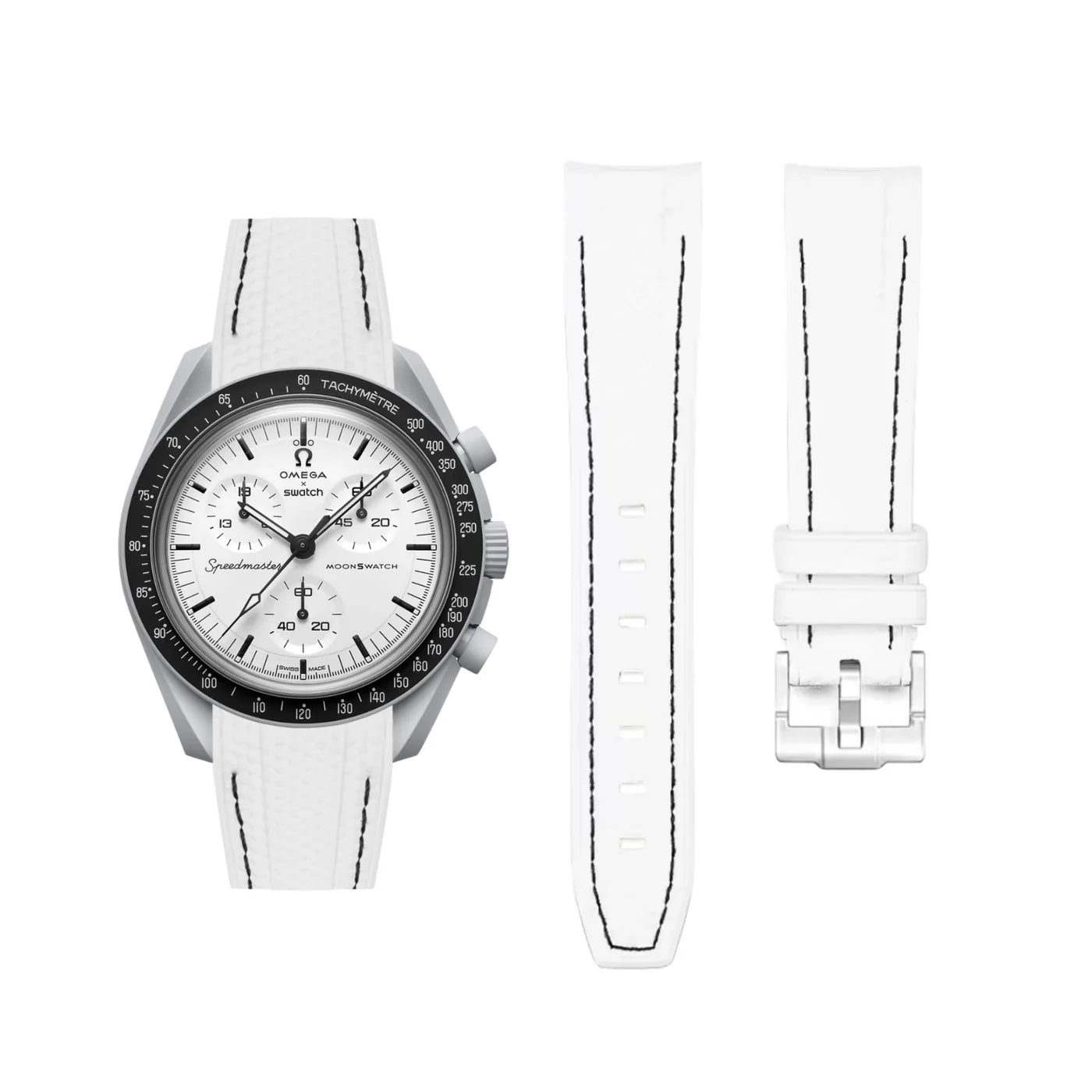 Kautschukarmband – Für MoonSwatch 1965 - Weiss/Schwarz - Helvetus DE