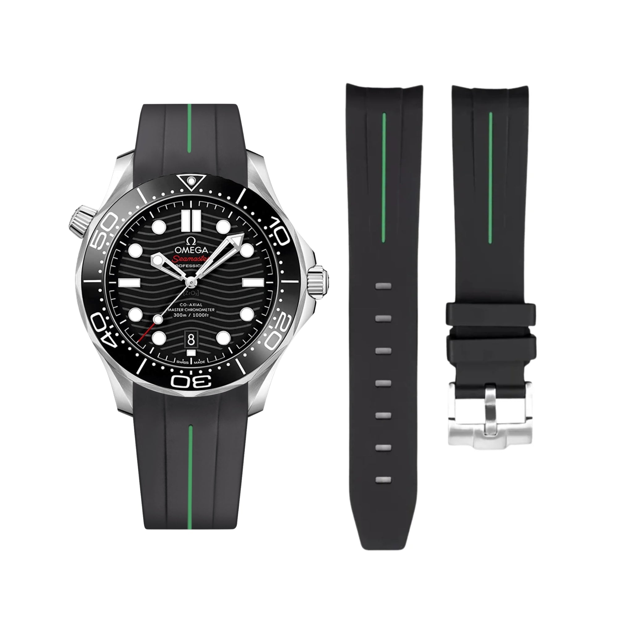 Kautschukarmband – Für Omega Seamaster 300 – LuxLine® - Schwarz/Grün - Helvetus DE